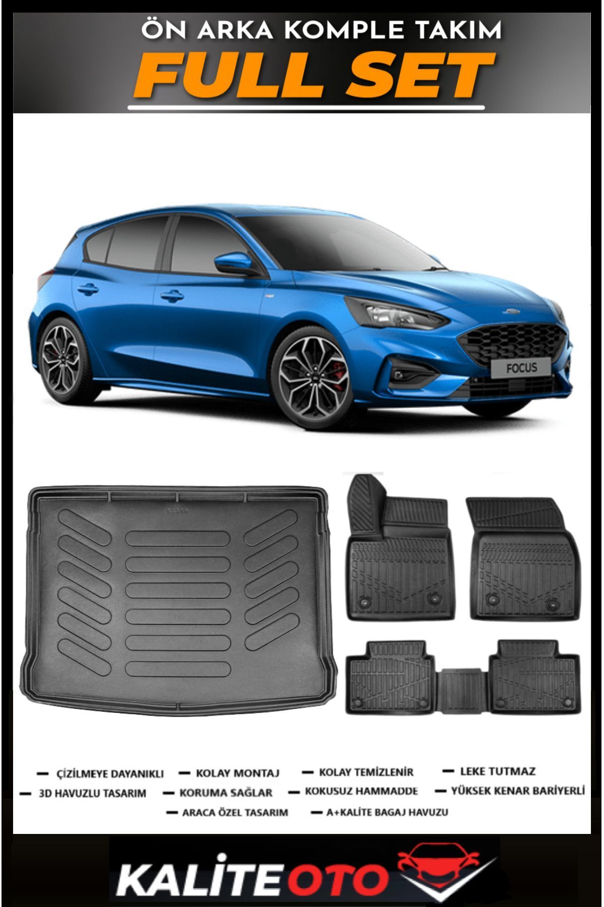 Ford Focus 5 Hatchback Tamir kitli Bagaj Havuzu+4.5D Havuzlu Paspas Seti 2024 Model