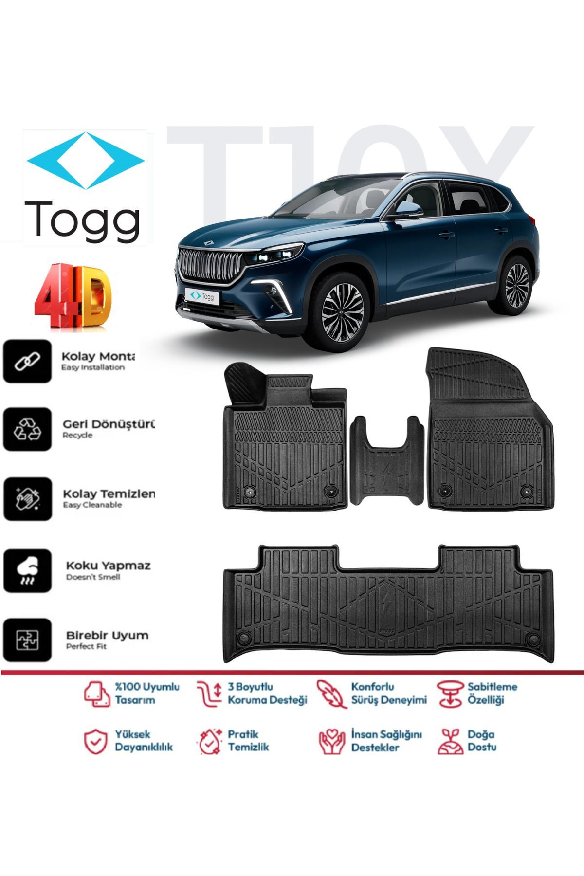 TOGG T10X 2023 Model 4D Havuzlu Paspas