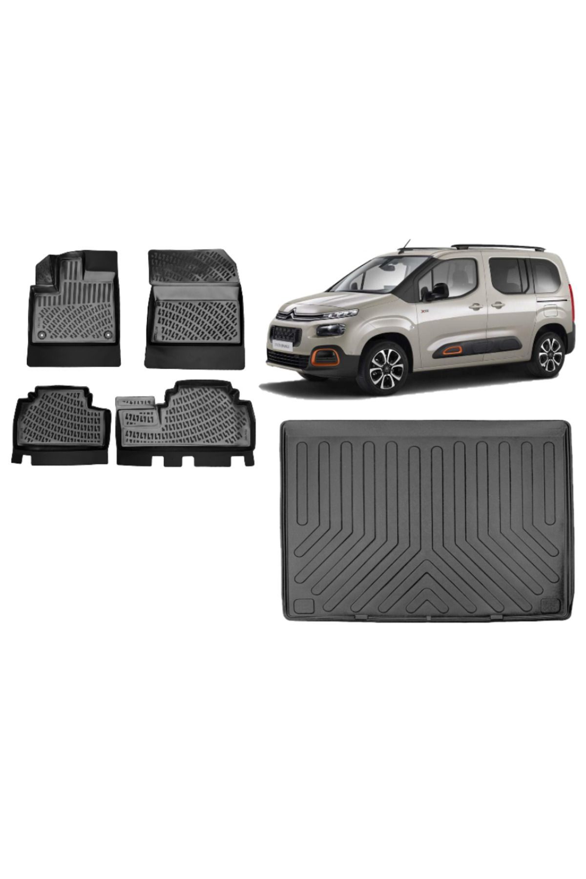 Citroen Berlingo 2019 Model 3D Bagaj Havuzu+3D Havuzlu Araca Özel Paspas Takımı