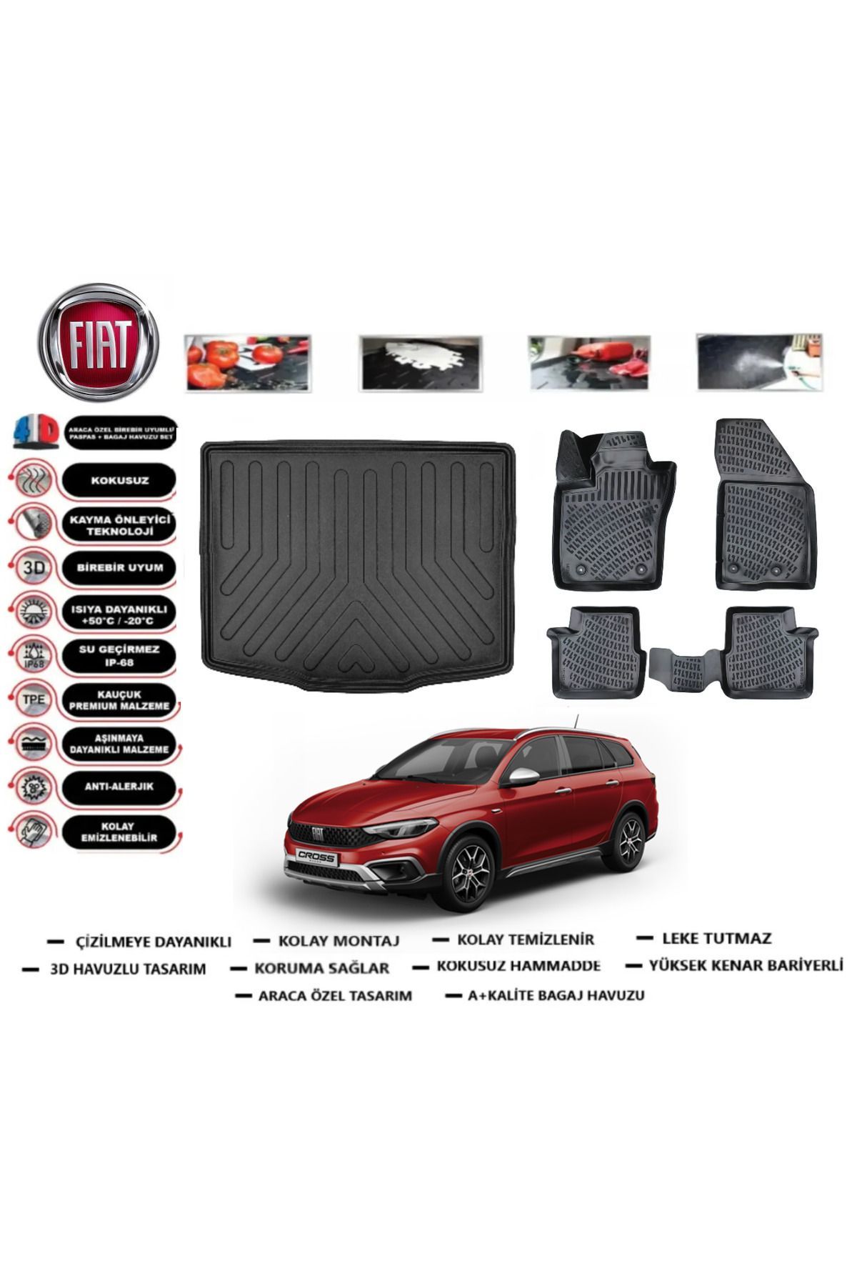 Fiat Egea Cross Wagon 2024 Uyumlu Model Alt Bagaj Havuzu Araca Özel Paspas Takımı Prrox