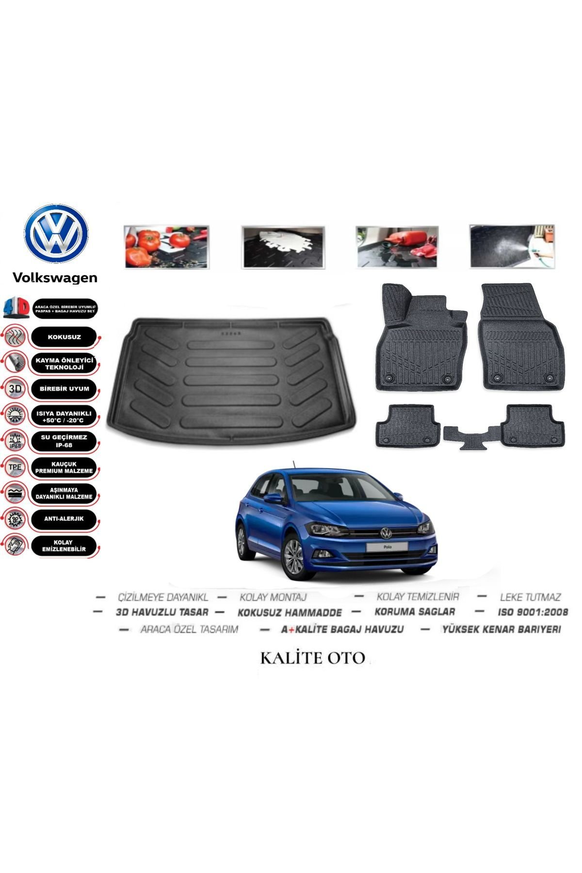 Volkswagen Polo 2019 Model Bagaj Havuzu+4D Havuzlu Paspas Setii