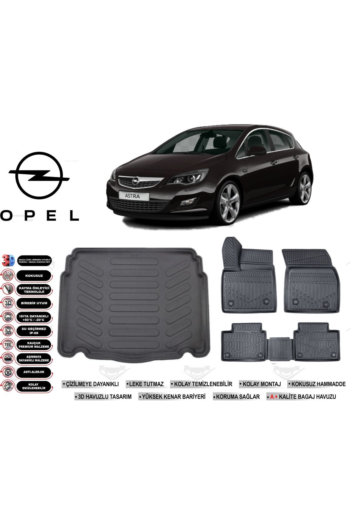 Opel Astra J HB 2016 Model Bagaj Havuzu Araca Özel Siyah Havuzlu Paspas Takımı Sett