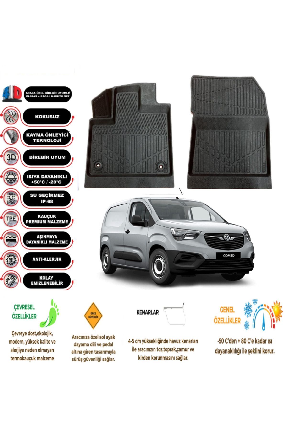 Opel Combo 2023 Model PANELVAN 4D Havuzlu Paspas (2 parça)