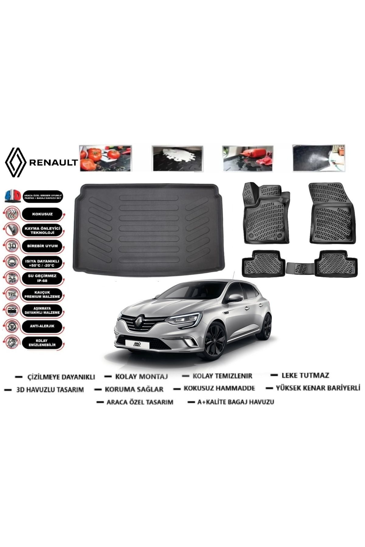 Renault Megane 4 HB 2020 Model Bagaj Havuzu Araca Özel Paspas Takımı kauçuk
