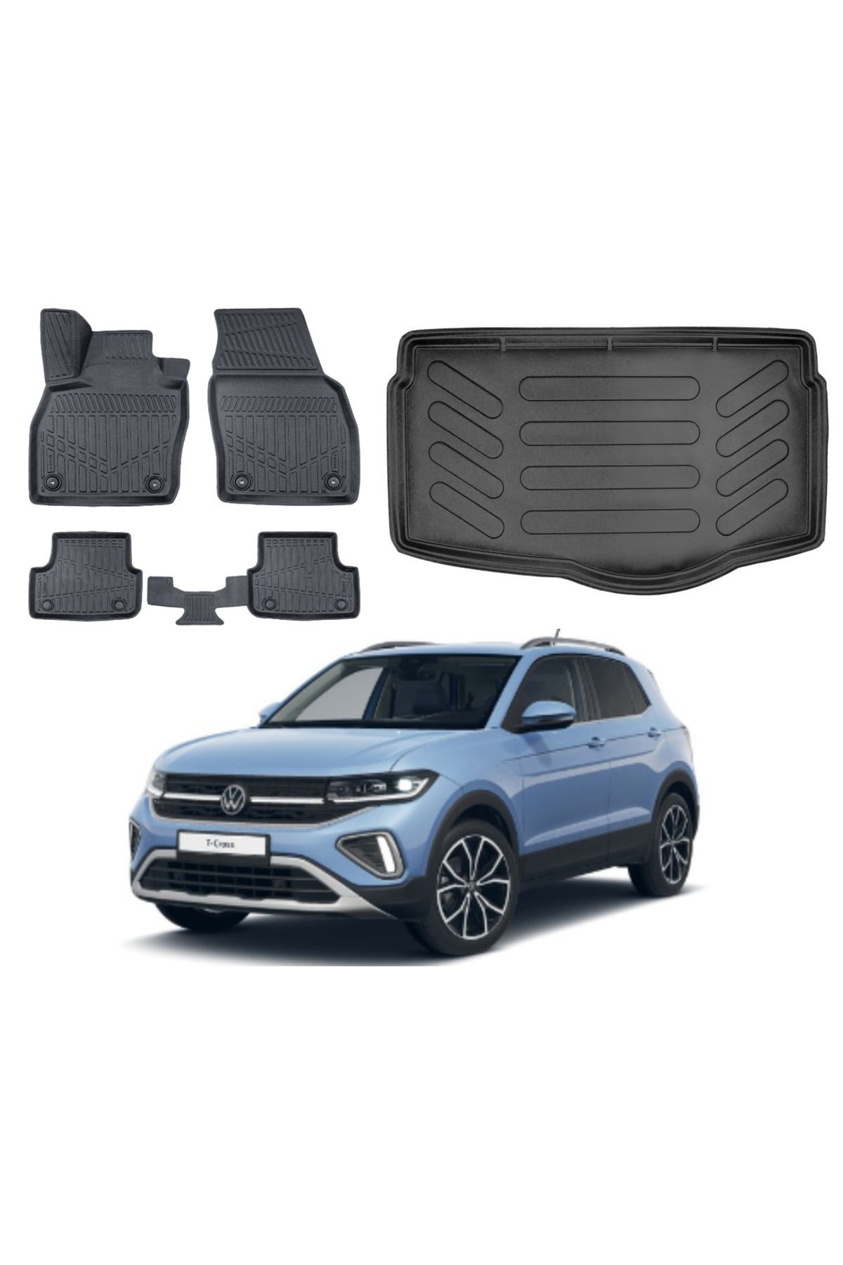Volkswagen T-Cross 2019 Model 3D Alt Bagaj Havuzu+3D Araca Özel Paspas Takımı Birebir uyumlu