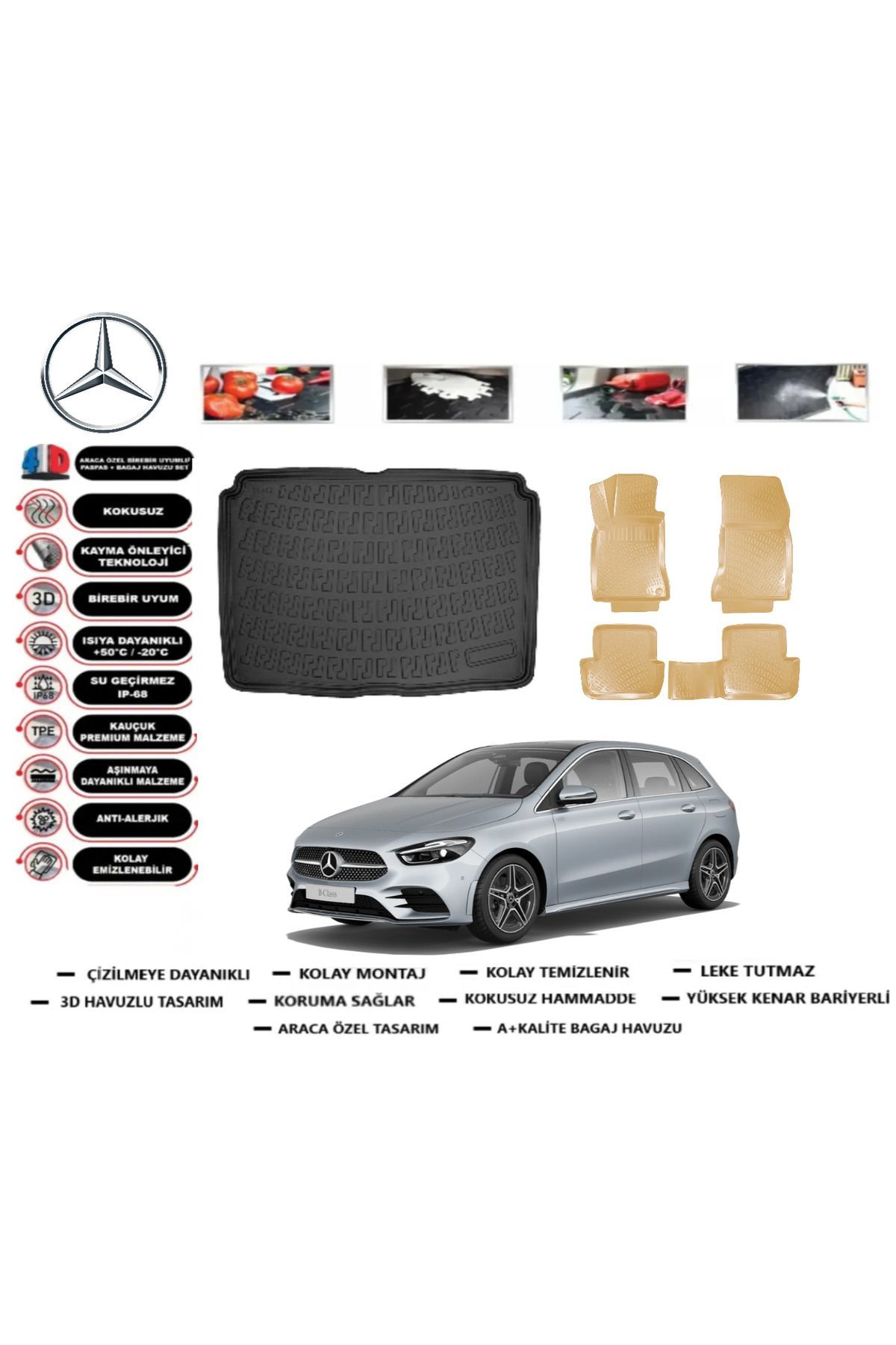Mercedes B Serisi W247 2019 Model Üst Bagaj Havuzu+Araca Özel Bej Paspas Takımı Flex