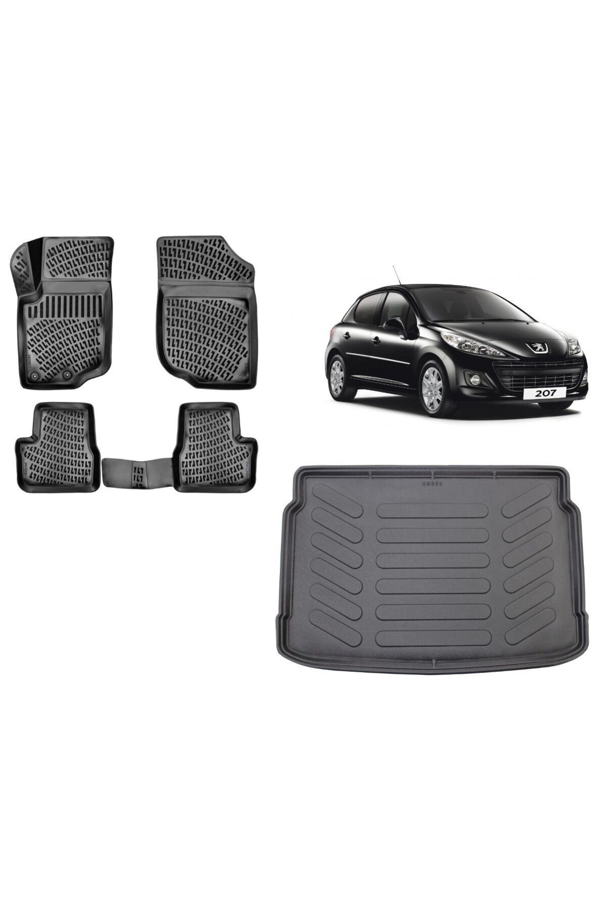 Peugeot 207 Hatchback 2008 Model 3D Bagaj Havuzu+3D Havuzlu Araca Özel Paspas Takımı