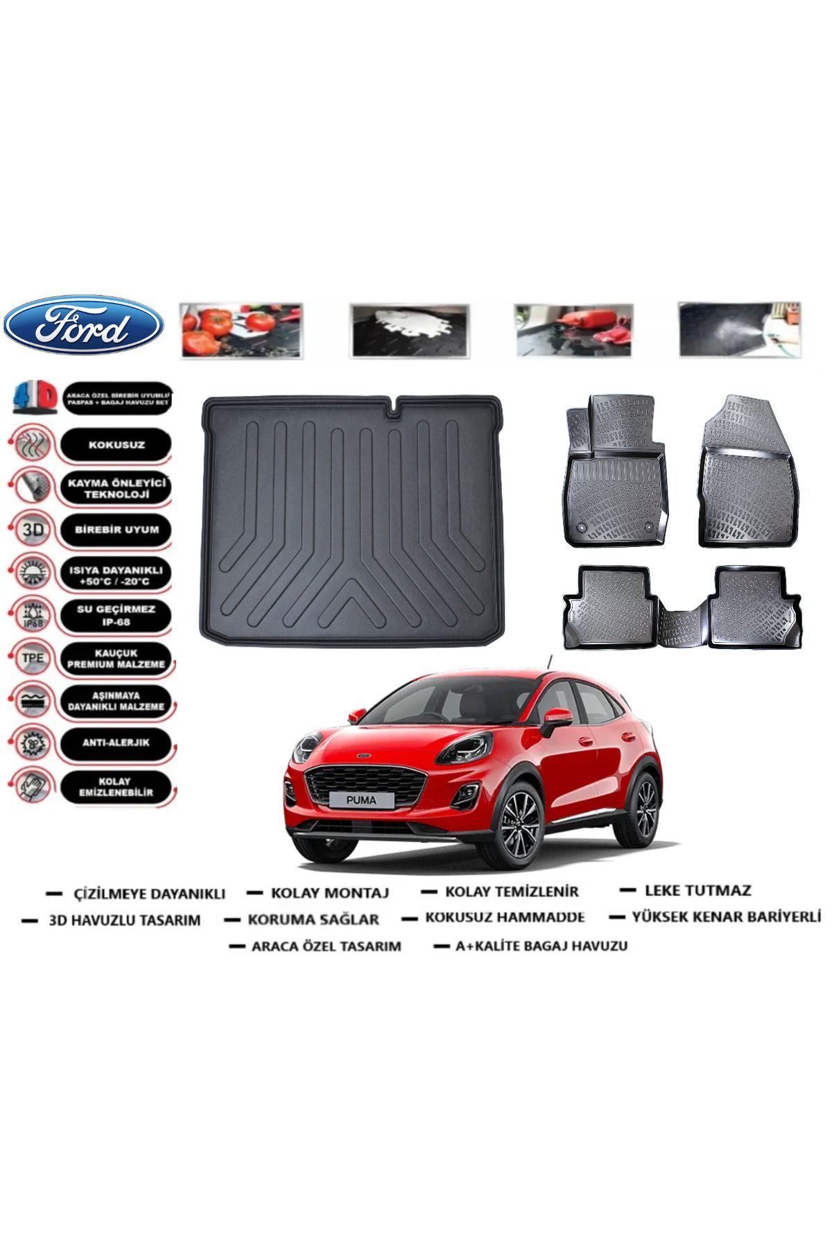Ford Puma 2020 Model Alt Bagaj Havuzu Araca Özel Paspas Takımı Prrox