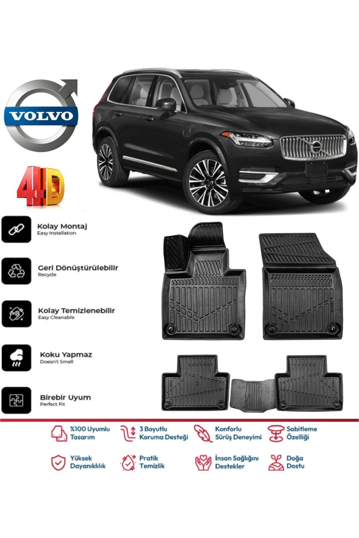 Volvo XC90 Plug-ın 2025 Model 4D Havuzlu Paspas