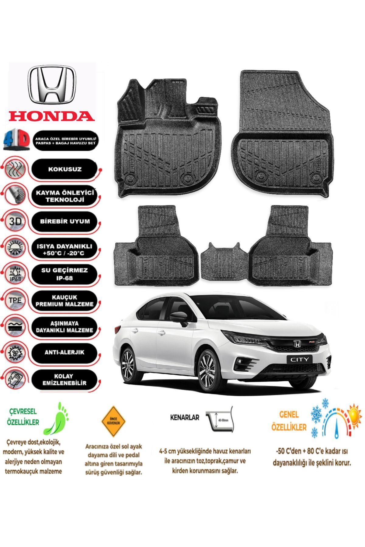 Honda City 2021 Model 4D Araca Özel Havuzlu Paspas Takımı