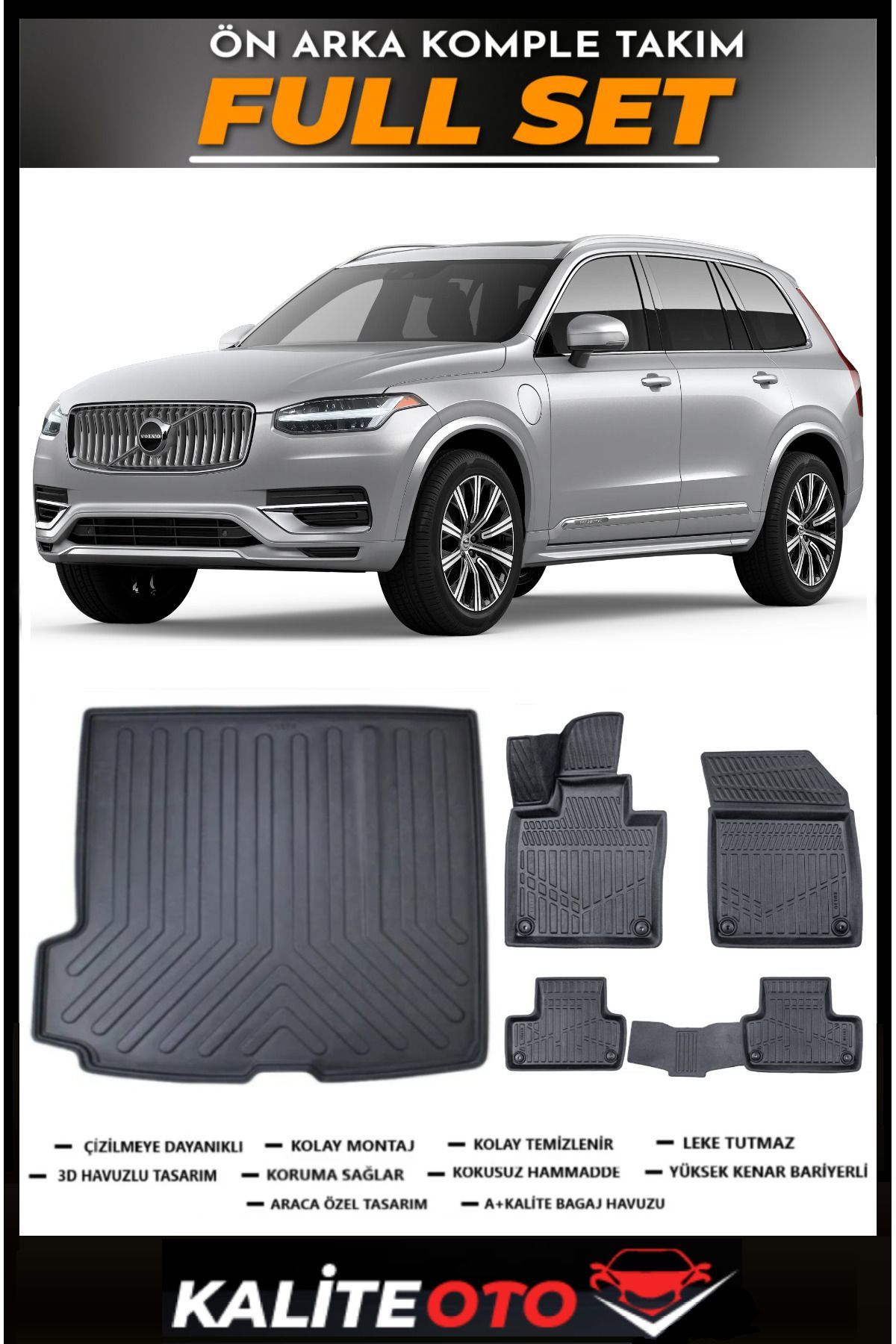 Volvo XC90 Plug-ın Bagaj Havuzu+4.5D Havuzlu Paspas Seti 2025 Model