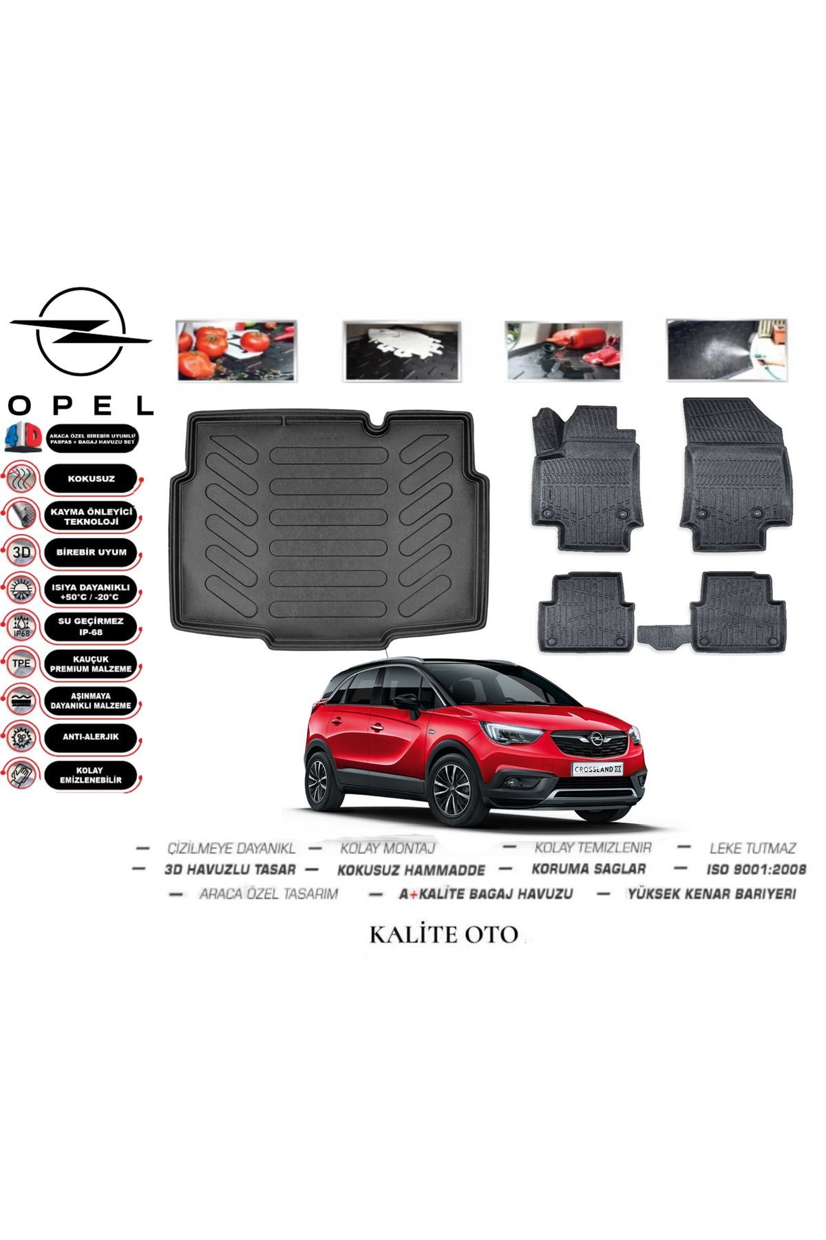 Opel Crossland 2017 Model 3D Bagaj Havuzu+4D Havuzlu Paspas Setii