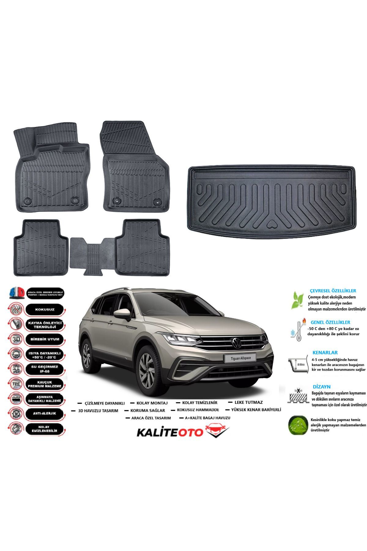 Volkswagen Allspace 2018 Model 7 Koltuk Esnek Bagaj Havuzu Araca Özel Siyah Paspas Takımı