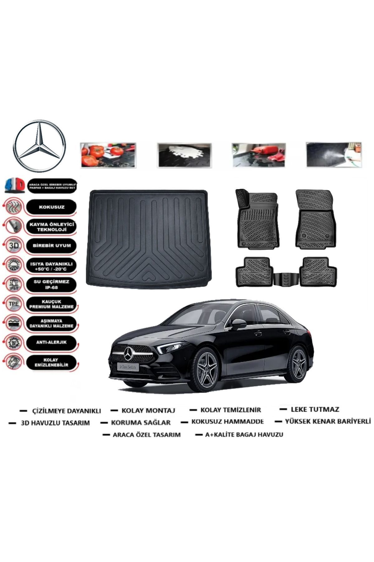 Mercedes A Serisi W177 SD Kulaksız 2022 Model Bagaj Havuzu Araca Özel Paspas Takımı kauçuk