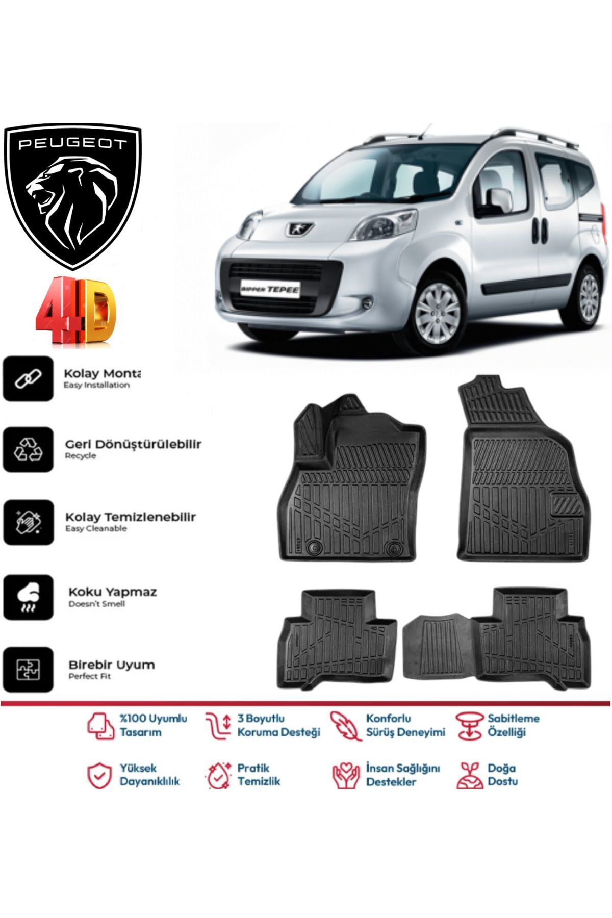 Peugeot Bipper 2008 Model 4D Havuzlu Paspas