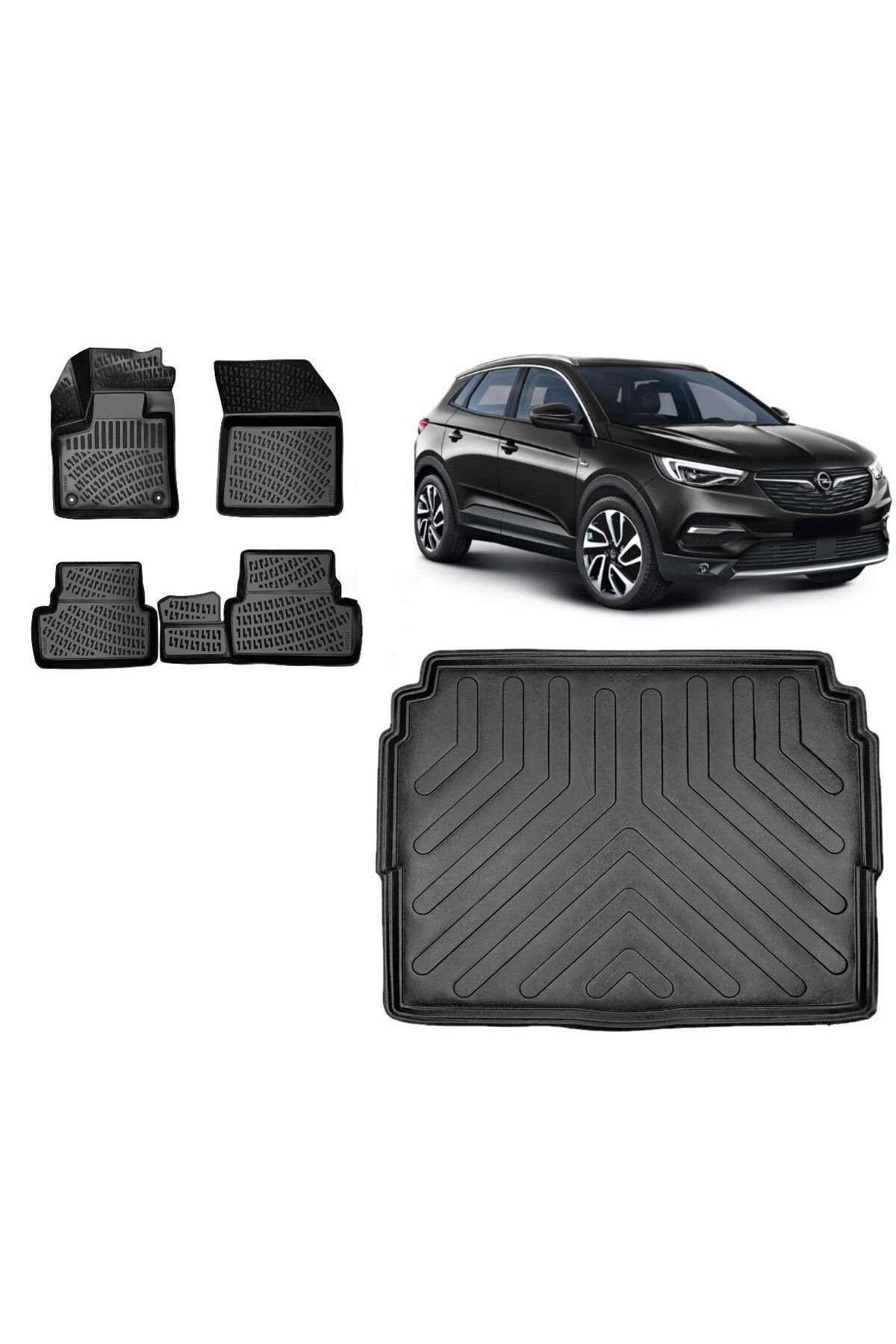 Opel Grandland 2018 Model Alt Kademe 3D Bagaj Havuzu+3D Havuzlu Araca Özel Paspas Takımı