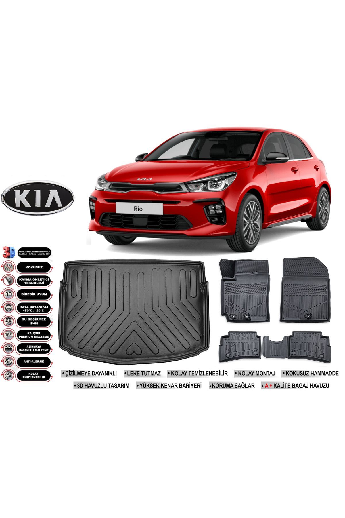 Kia Rio Hatchback 2024 Model Bagaj Havuzu Araca Özel Siyah Havuzlu Paspas Takımı Sett
