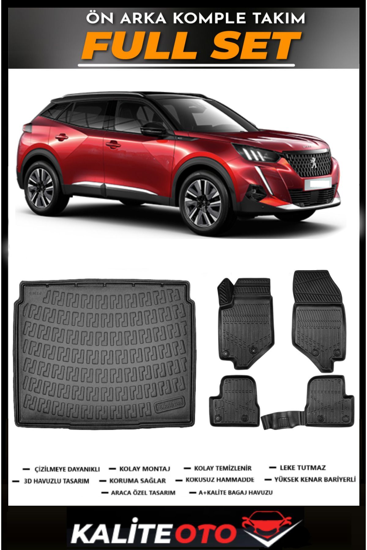 Peugeot 2008 Alt Bagaj Havuzu+4.5D Havuzlu Paspas Seti 2023 Model
