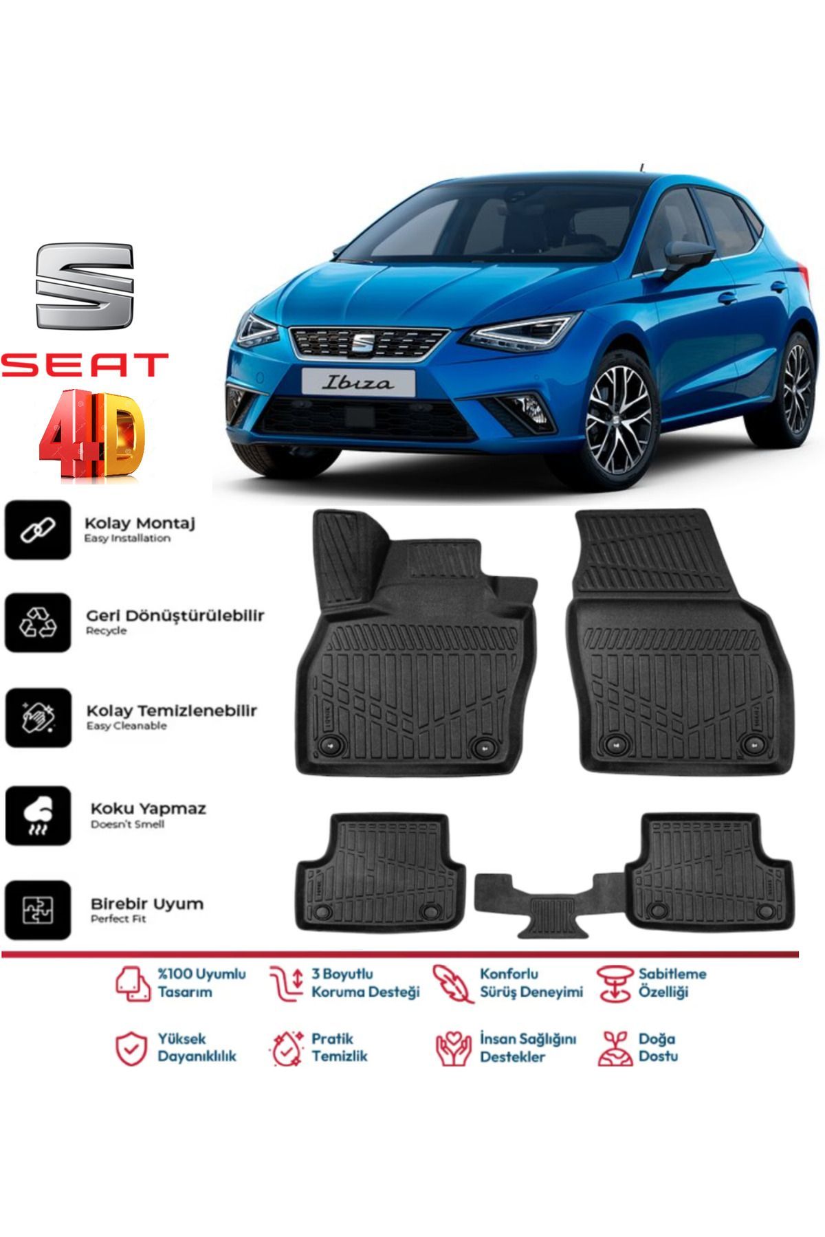Seat İbiza 2025 Model 4D Havuzlu Paspas