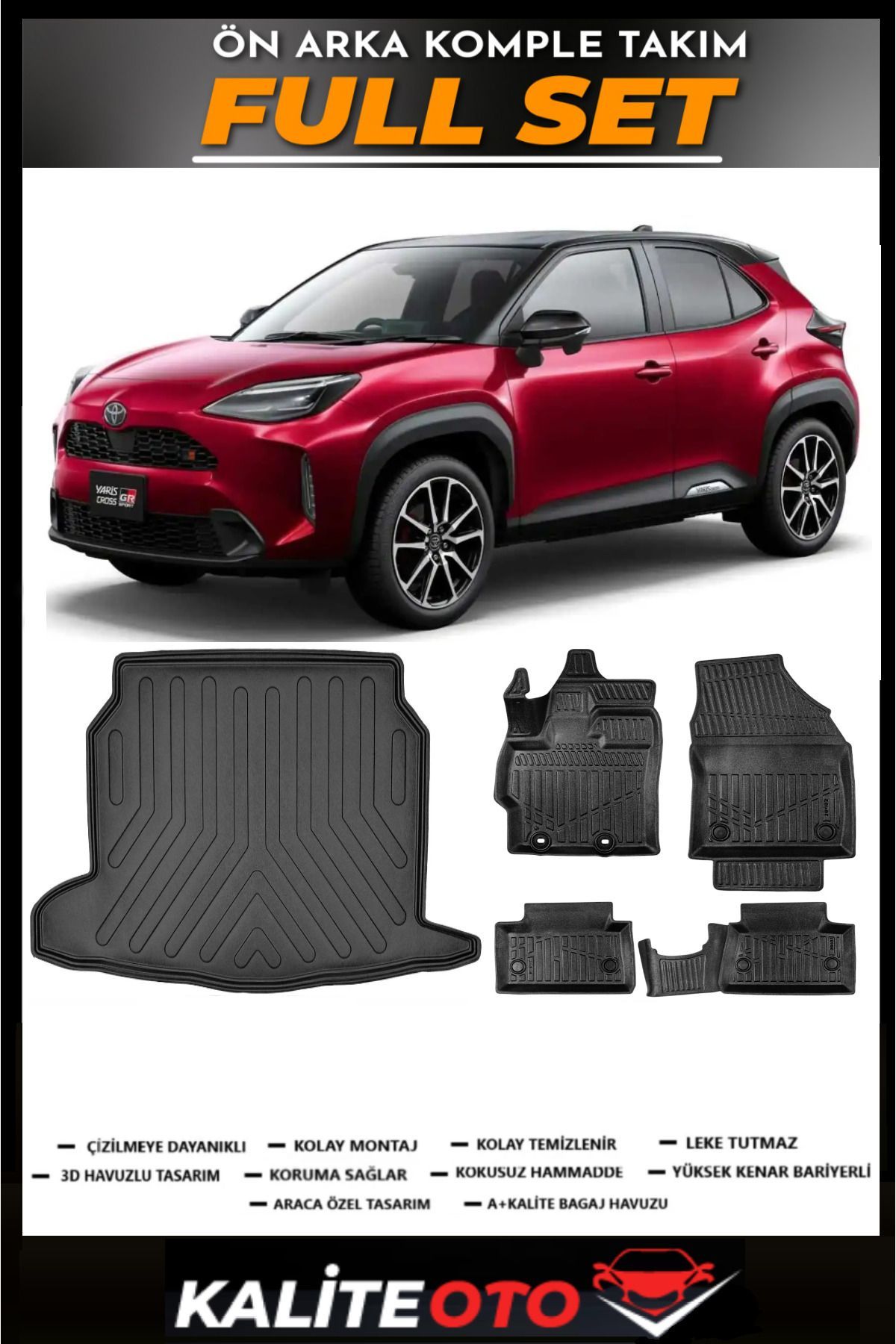 Yaris Cross Alt Bagaj Havuzu+4.5D Havuzlu Paspas Seti 2023 Uyumlu