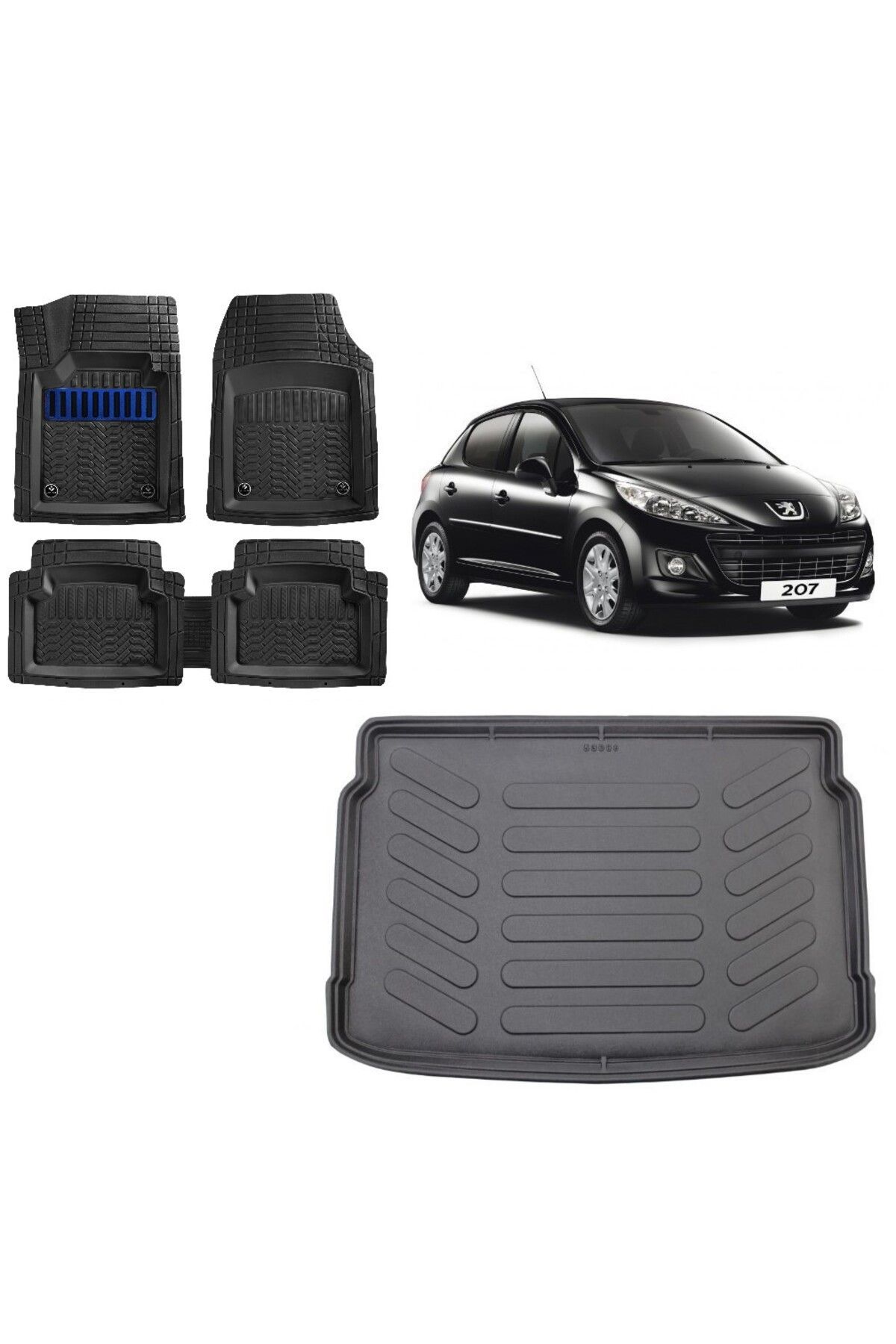 Peugeot 207 HB 2006 Model 3D Bagaj Havuzu+3D Havuzlu Maximum Mavi Kromlu Paspas