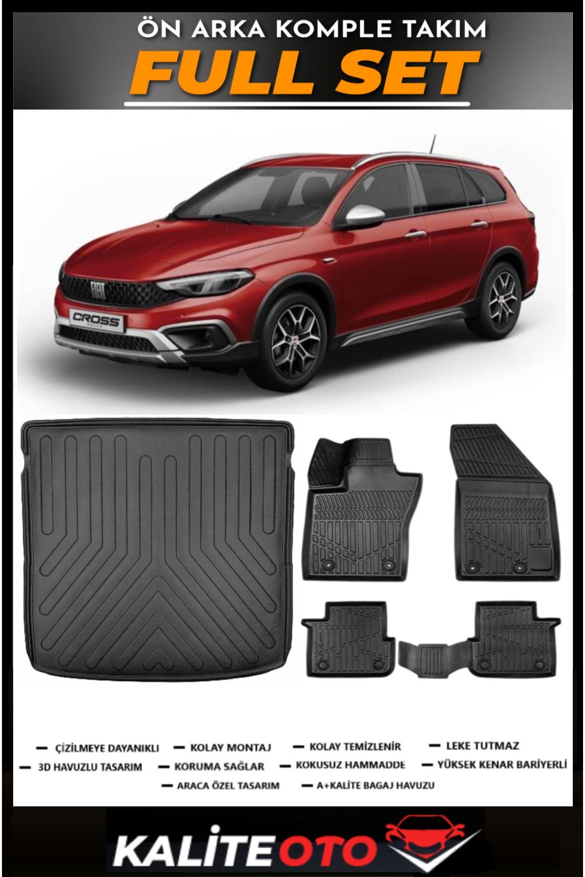 Fiat Egea Cross Vagon uyumlu Üst Bagaj Havuzu+4.5D Havuzlu Paspas Seti 2023 Model