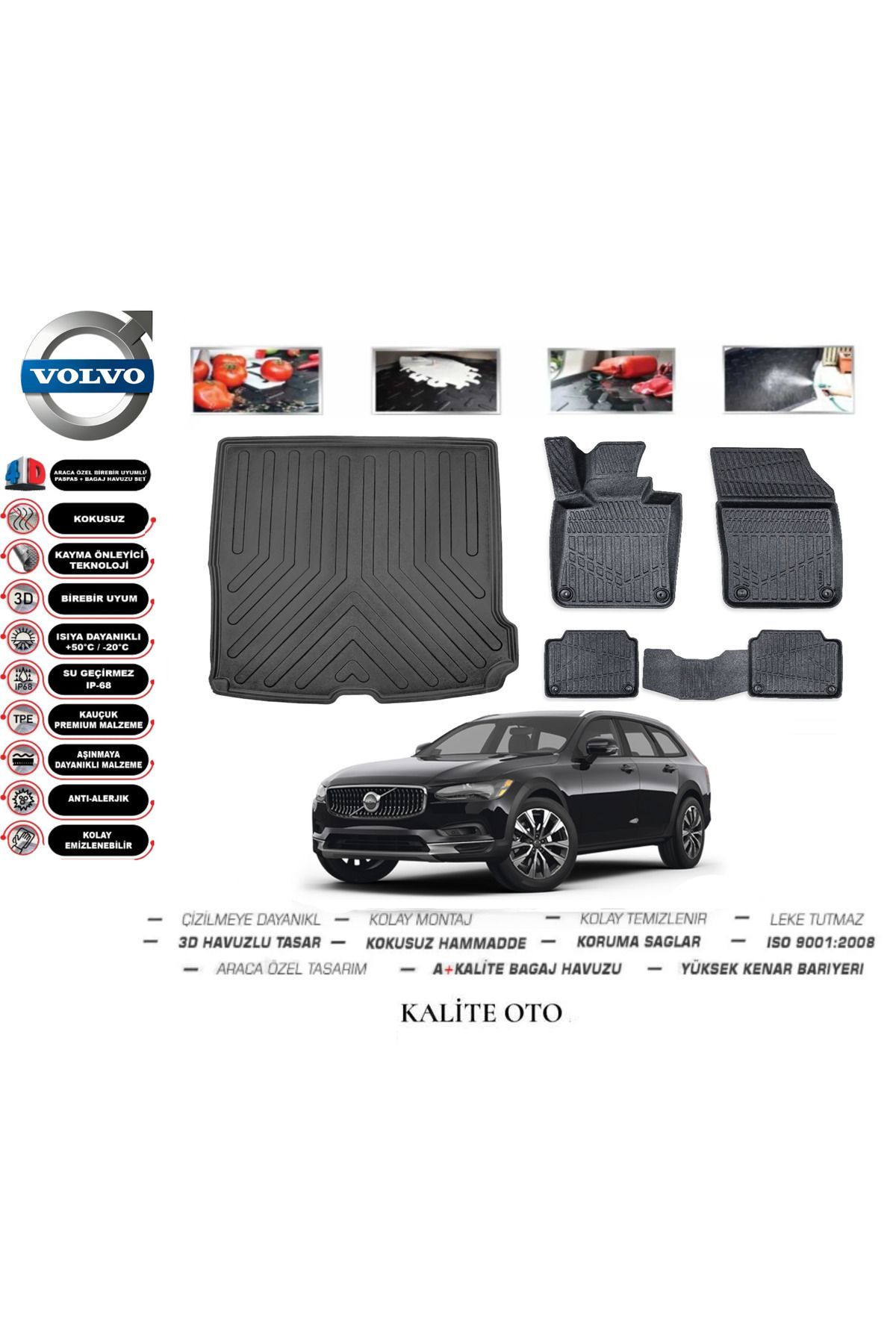 Volvo V90 Cross Country 2018 Model Uyumlu 3D Bagaj Havuzu+4D Havuzlu Paspas Seti