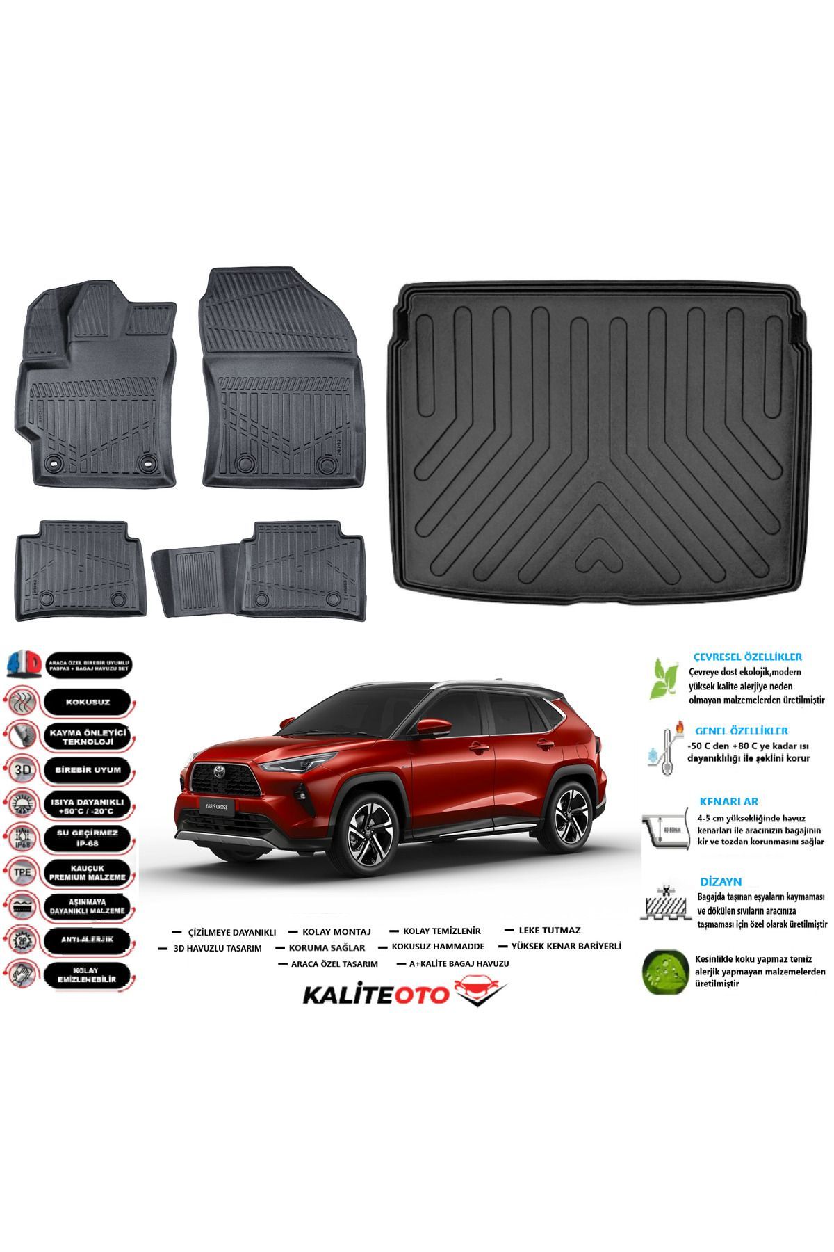 Toyota Yaris Cross 2025 Model Üst Esnek Bagaj Havuzu Araca Özel Siyah Kokusuz Yumuşak Paspas Takımı