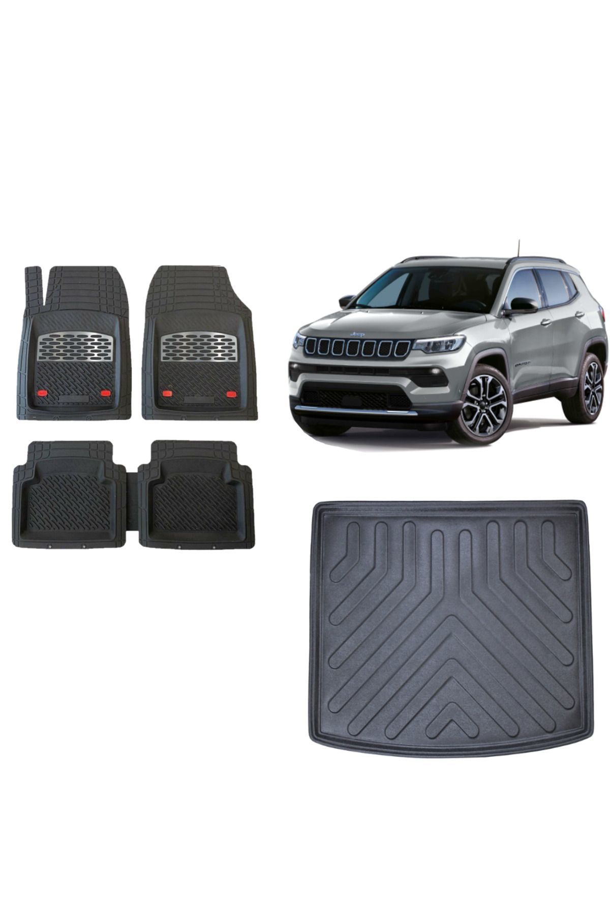 Jeep Compass 2019 Model 3D Bagaj Havuzu+3D Havuzlu Safir Karbon Kromlu Paspas