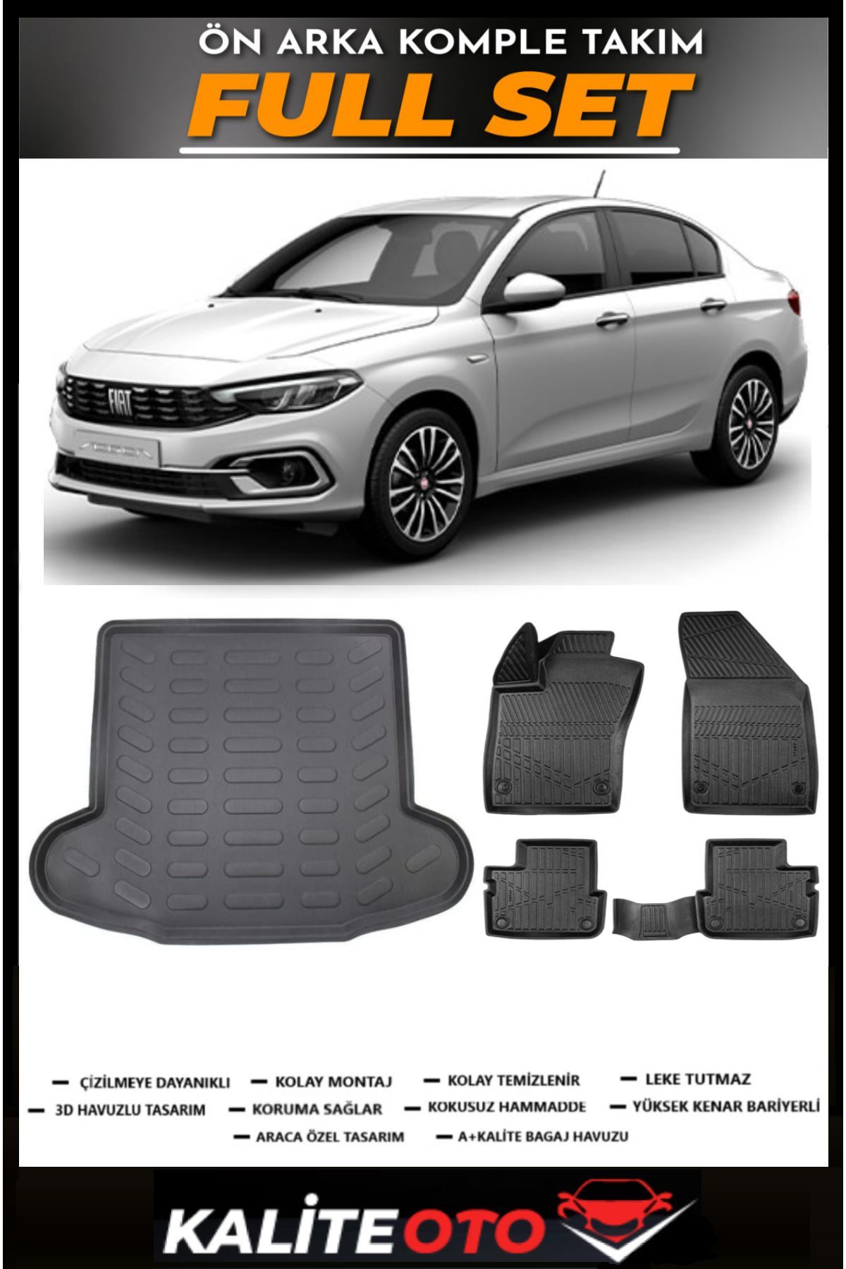Fiat Egea Sedan Bagaj Havuzu+4.5D Havuzlu Paspas Seti 2024 Model