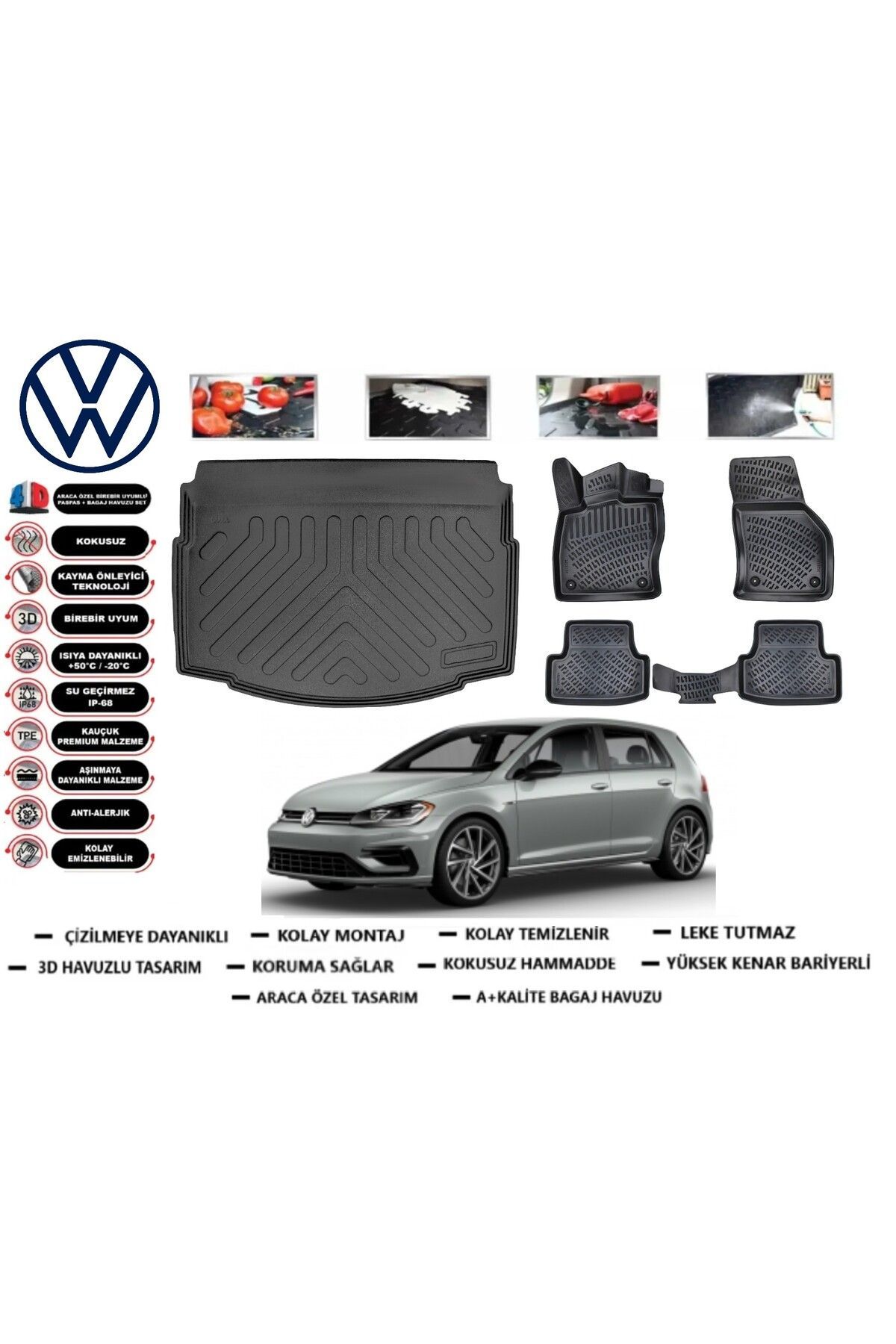 Volkswagen Golf 7 Model 2019 Alt Bagaj Havuzu Araca Özel Paspas Takımı Prrox