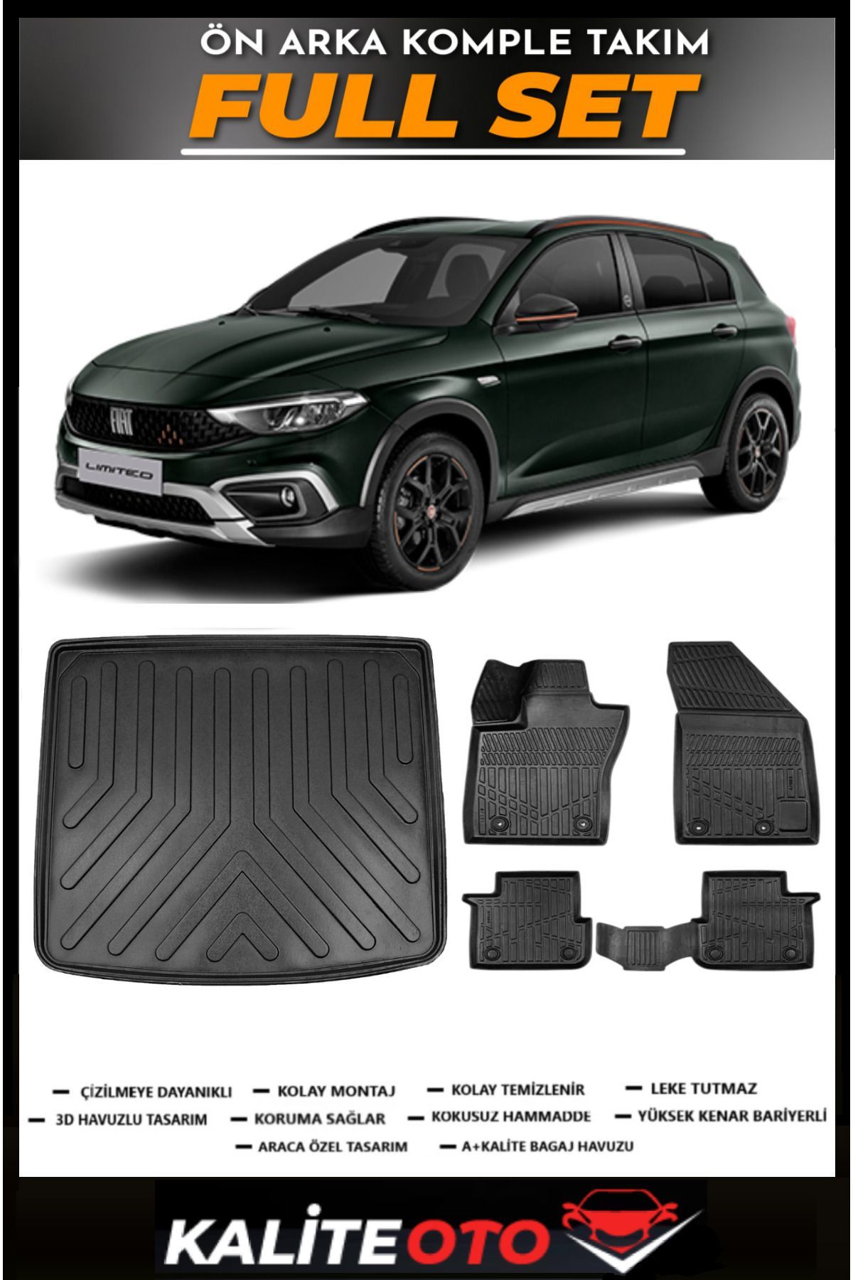 Fiat Egea Cross Uyumlu Tamir Kitli Bagaj Havuzu+4.5D Havuzlu Paspas Seti 2021 Model