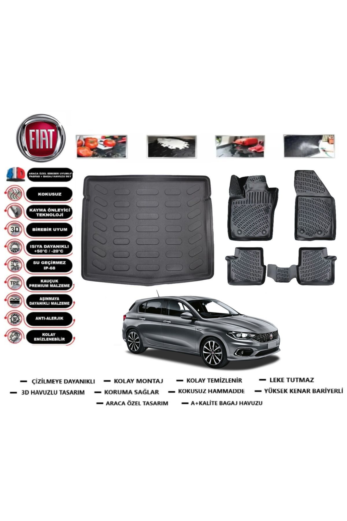Fiat Egea HB 2023 Model Stepneli Bagaj Havuzu Araca Özel Paspas Takımı Prrox