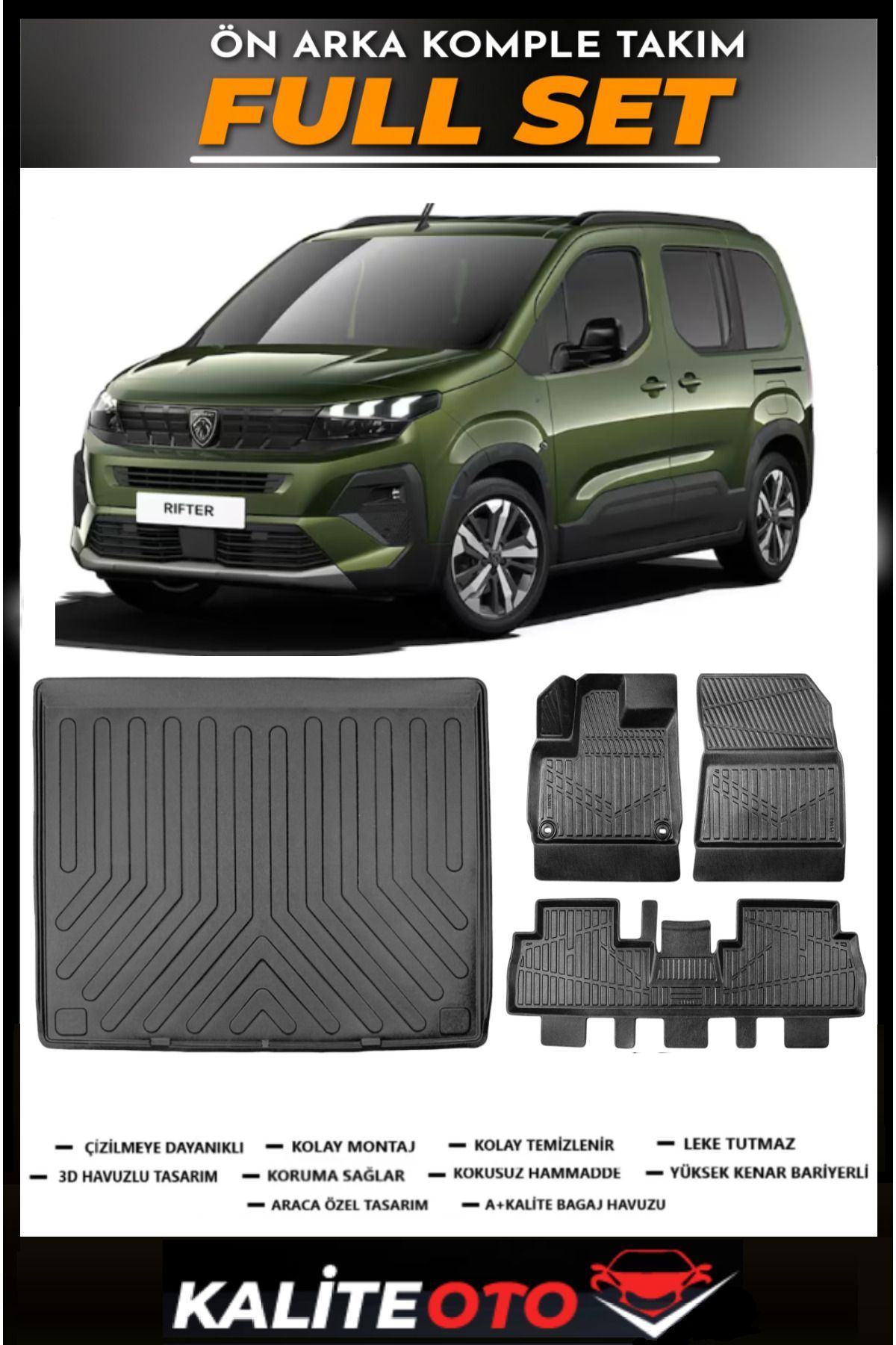 Peugeot Rifter Bagaj Havuzu+4.5D Havuzlu Paspas Seti 2023 Model