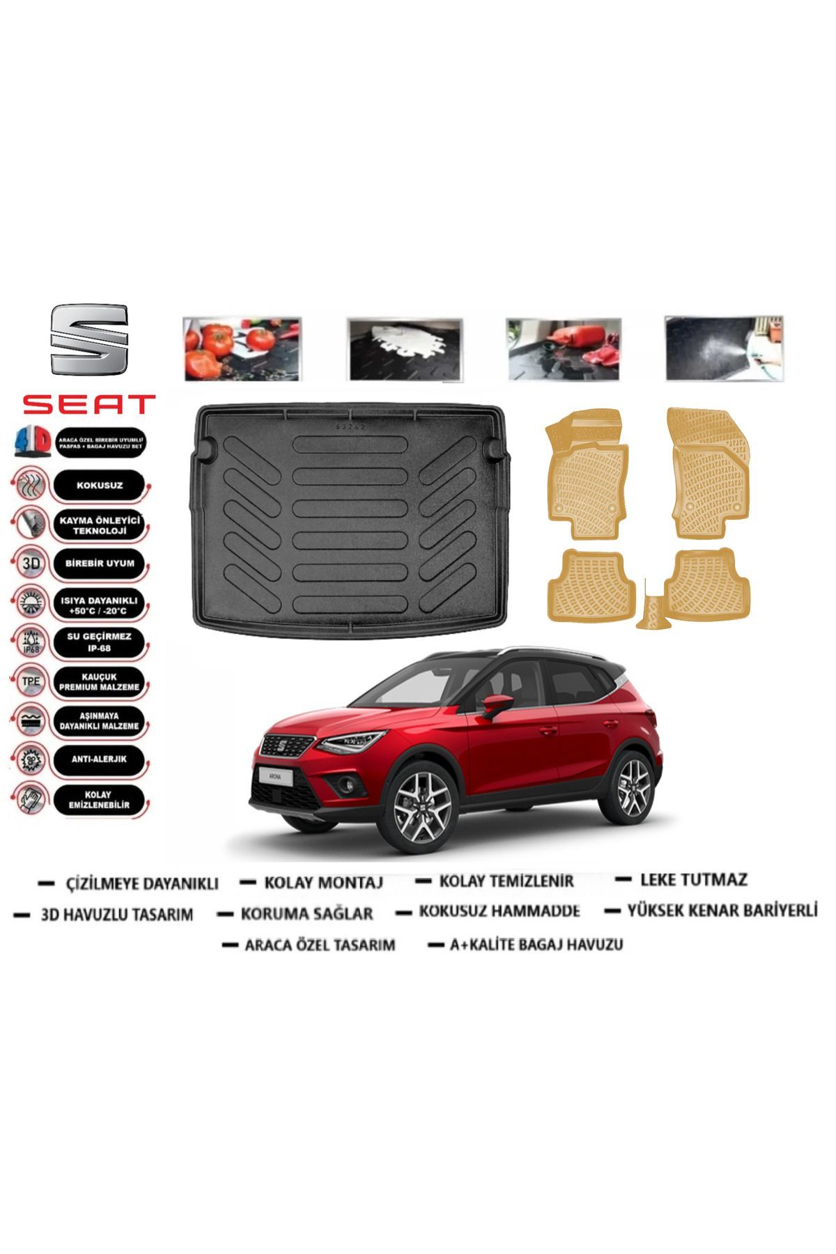 Seat Arona 2023 Model Üst Bagaj Havuzu(paspası)+Araca Özel Bej Paspas Takımı Flex