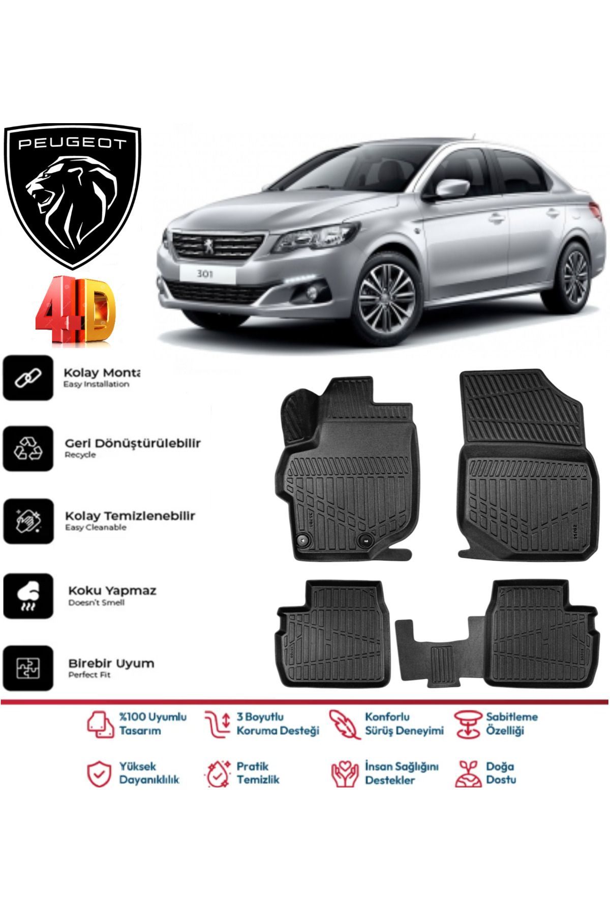 Peugeot 301 2012 Model 4D Havuzlu Paspas