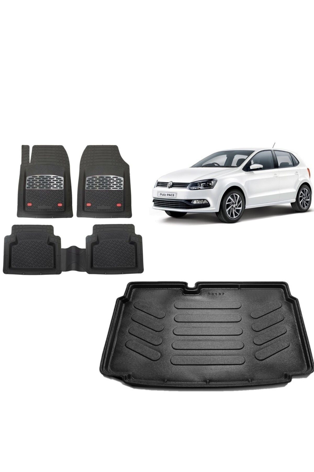 Volkswagen Polo 2012 Model (Alt Kısım) 3D Bagaj Havuzu+3D Havuzlu Safir Karbon Kromlu Paspas