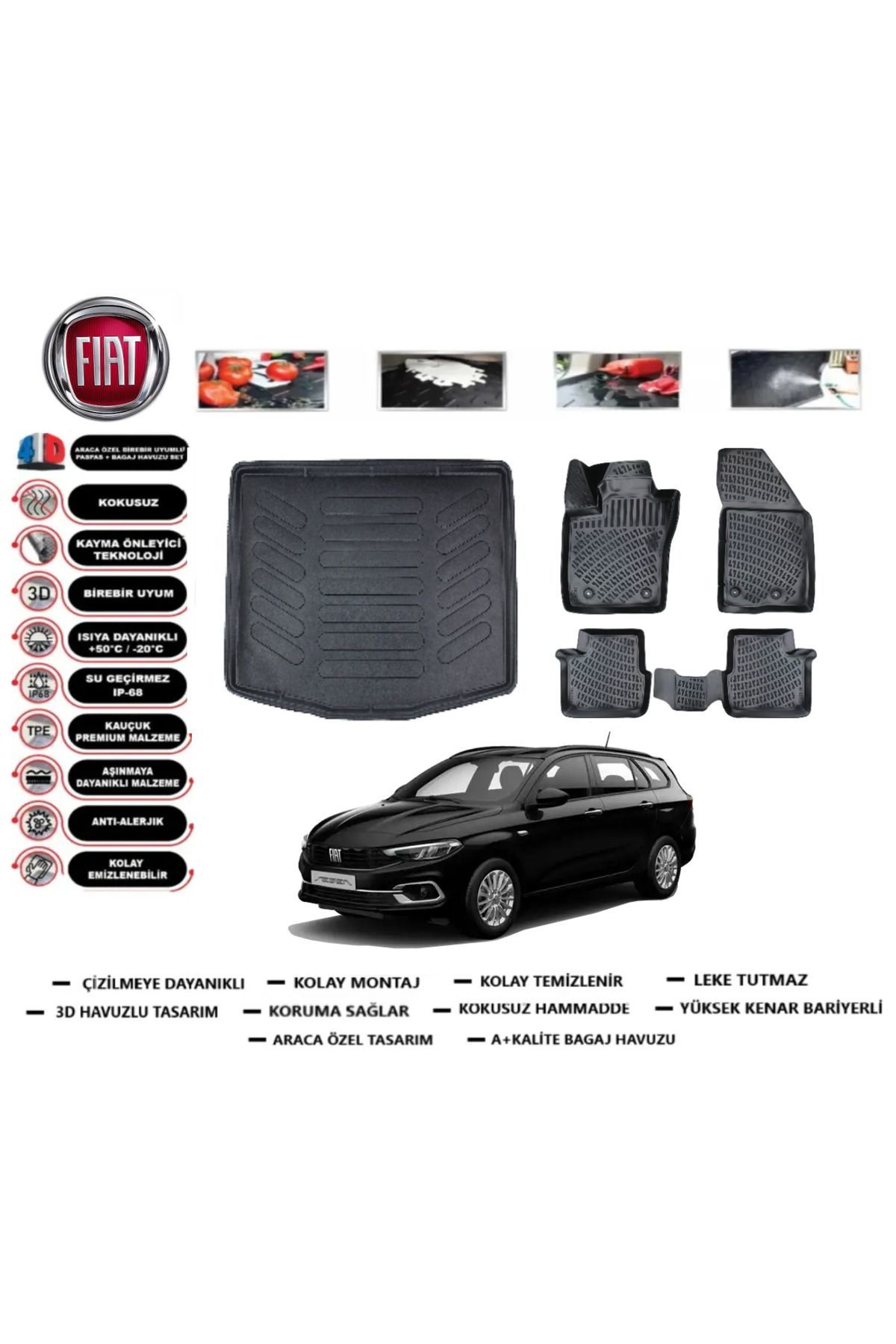 Fiat Egea Station Wagon 2016 Model Alt Bagaj Havuzu Araca Özel Paspas Takımı Prrox
