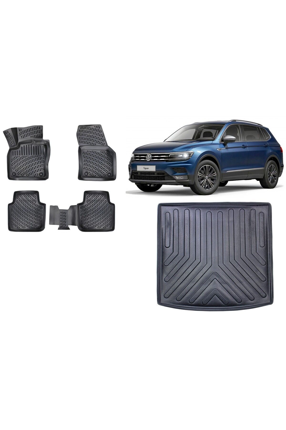Tiguan All Space 7 Koltuk 2016 Sonrası Bagaj Havuzu+3D Havuzlu Araca Özel Paspas Takımı