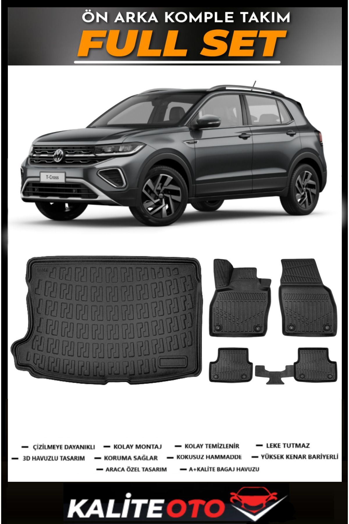 Volkswagen T-Cross Üst Bagaj Havuzu+4.5D Havuzlu Paspas Seti 2019 Model