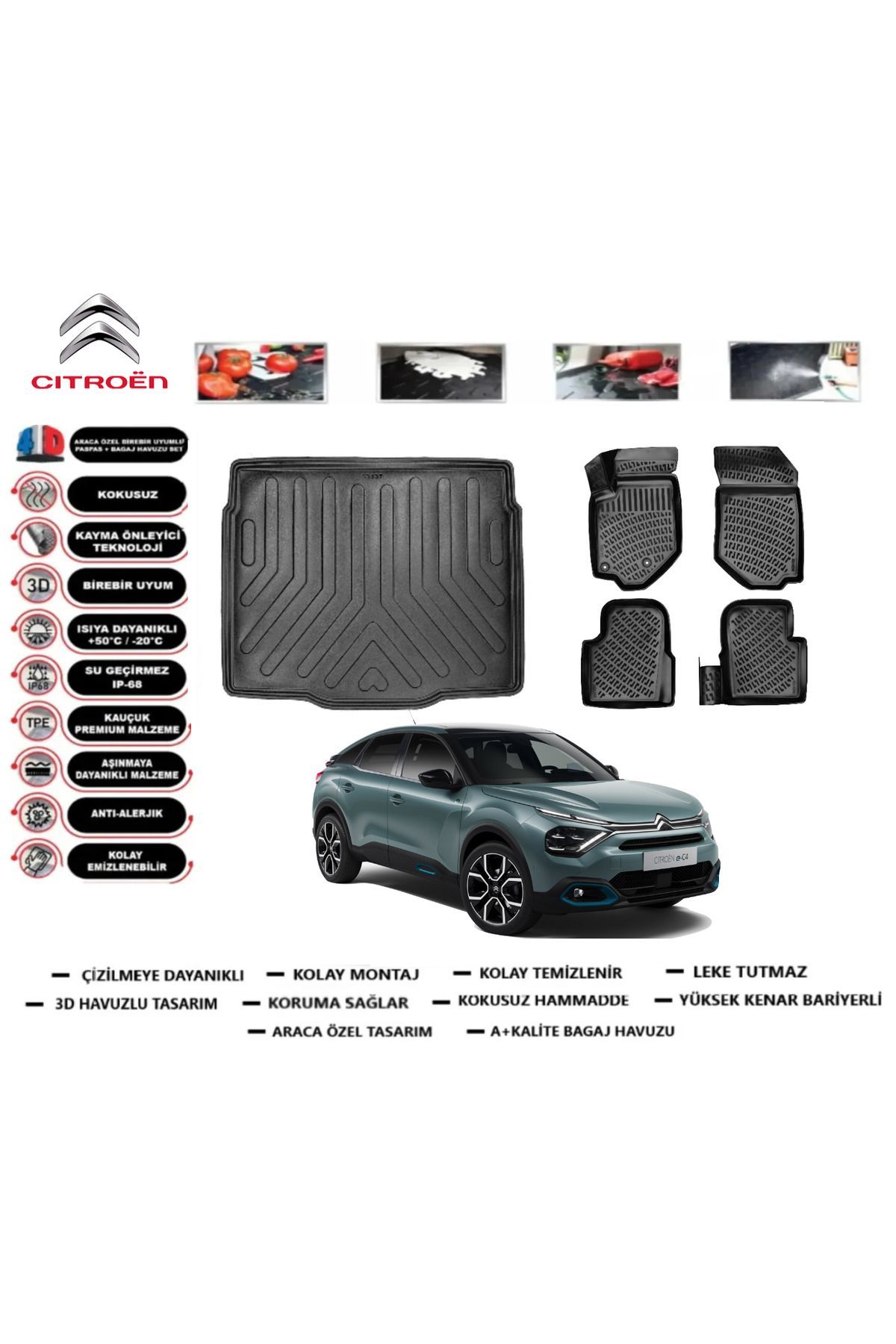 Citroen C4 Elektrikli 2023 Model Alt Bagaj Havuzu Araca Özel Paspas Takımı Prrox