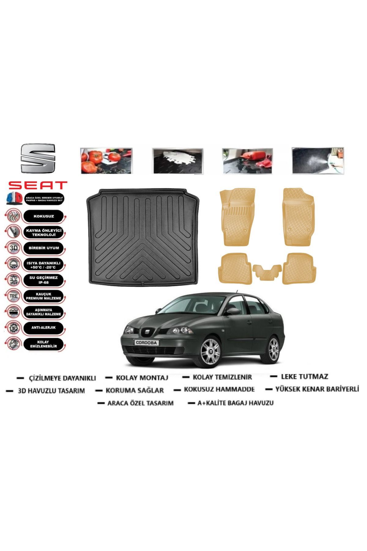 Seat Cordoba 2003 Model Bagaj Havuzu(paspası)+Araca Özel Bej Paspas Takımı Flex
