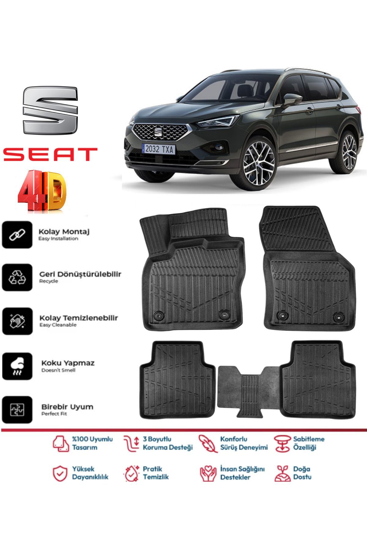 Seat Tarraco 2023 Model 4D Havuzlu Paspas
