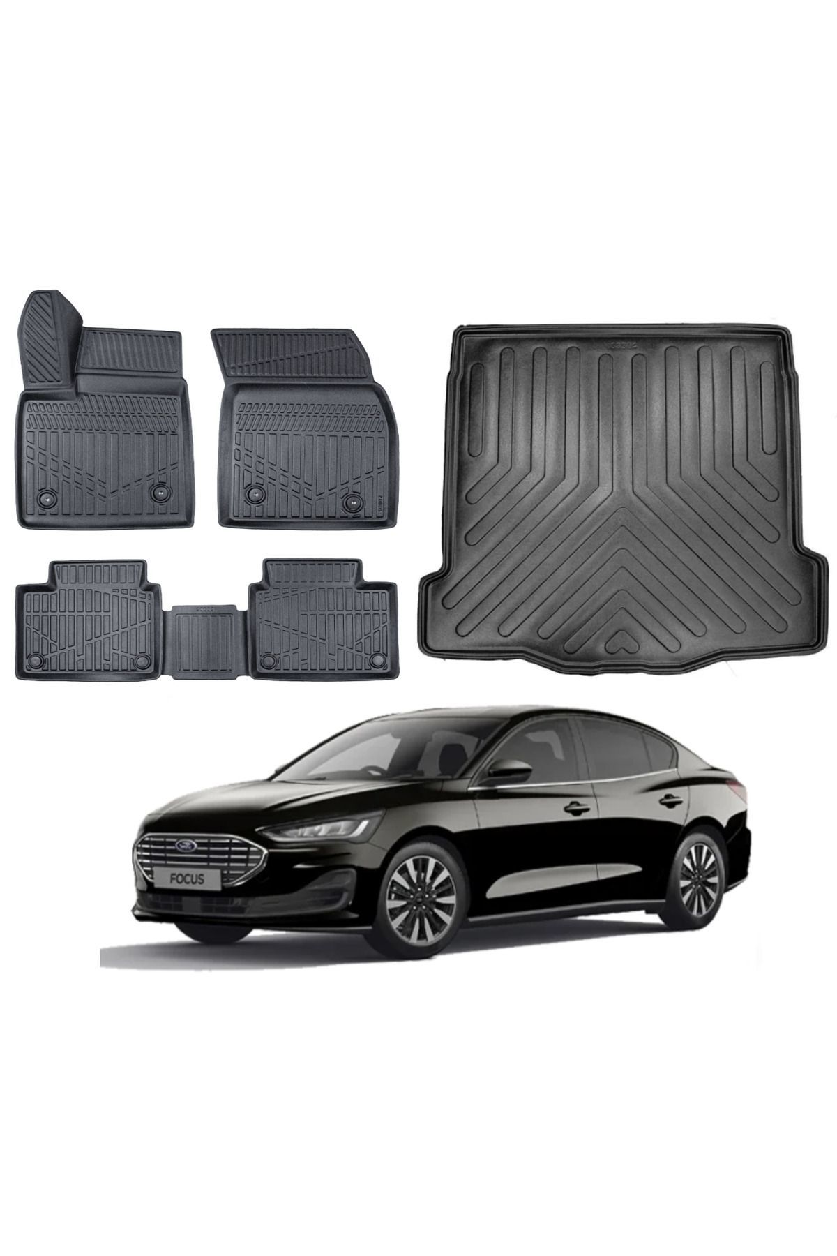 Ford Focus 5 Sedan 2022 Model İnce Stepneli Bagaj Havuzu Paspas Takımı Eva Serisi