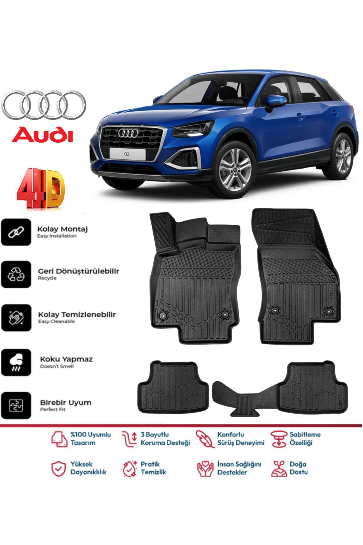 Audi Q2 2024 Model 4D Havuzlu Paspas