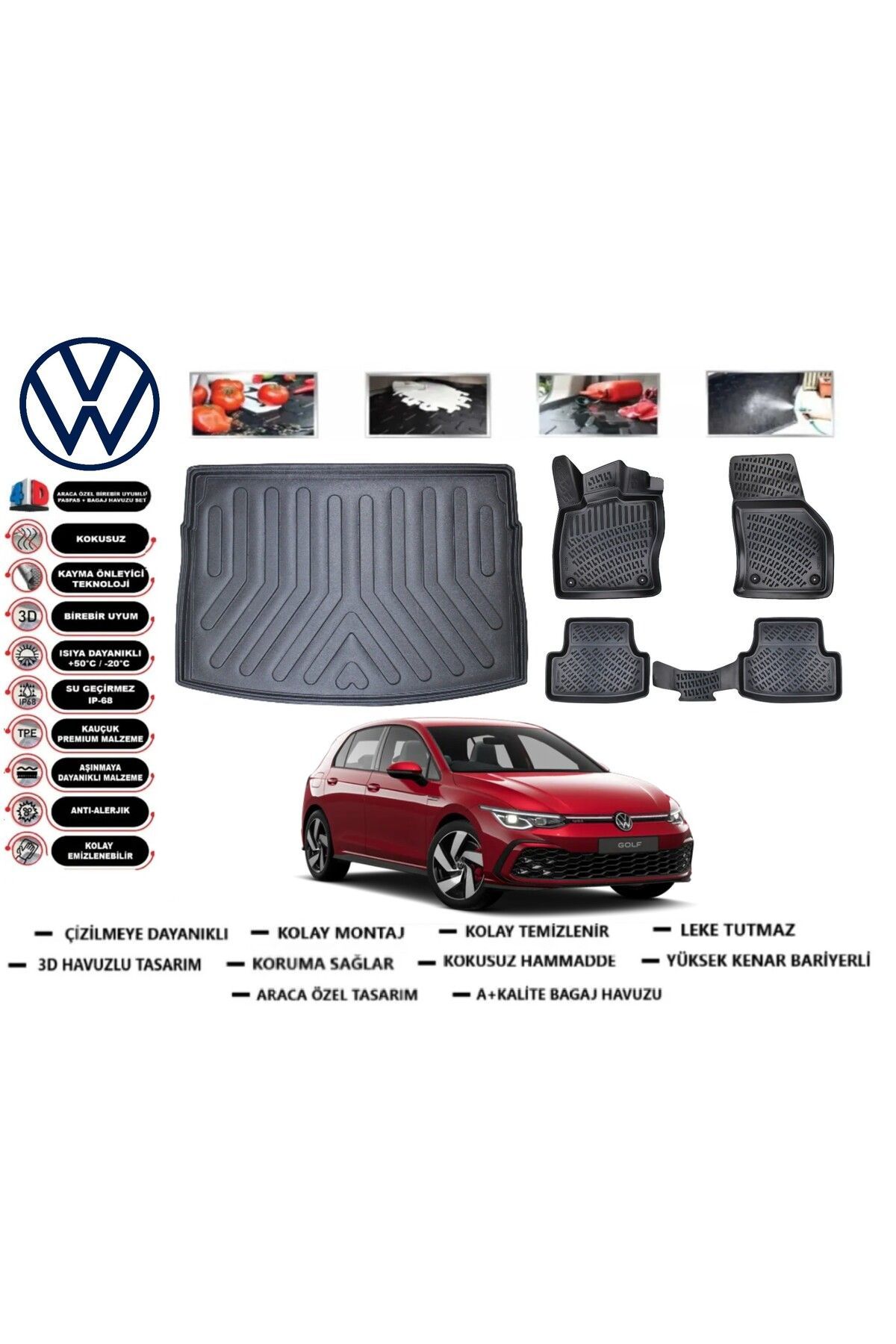 Volkswagen Golf 8 2023 Model Üst Bagaj Havuzu Araca Özel Paspas Takımı Prrox