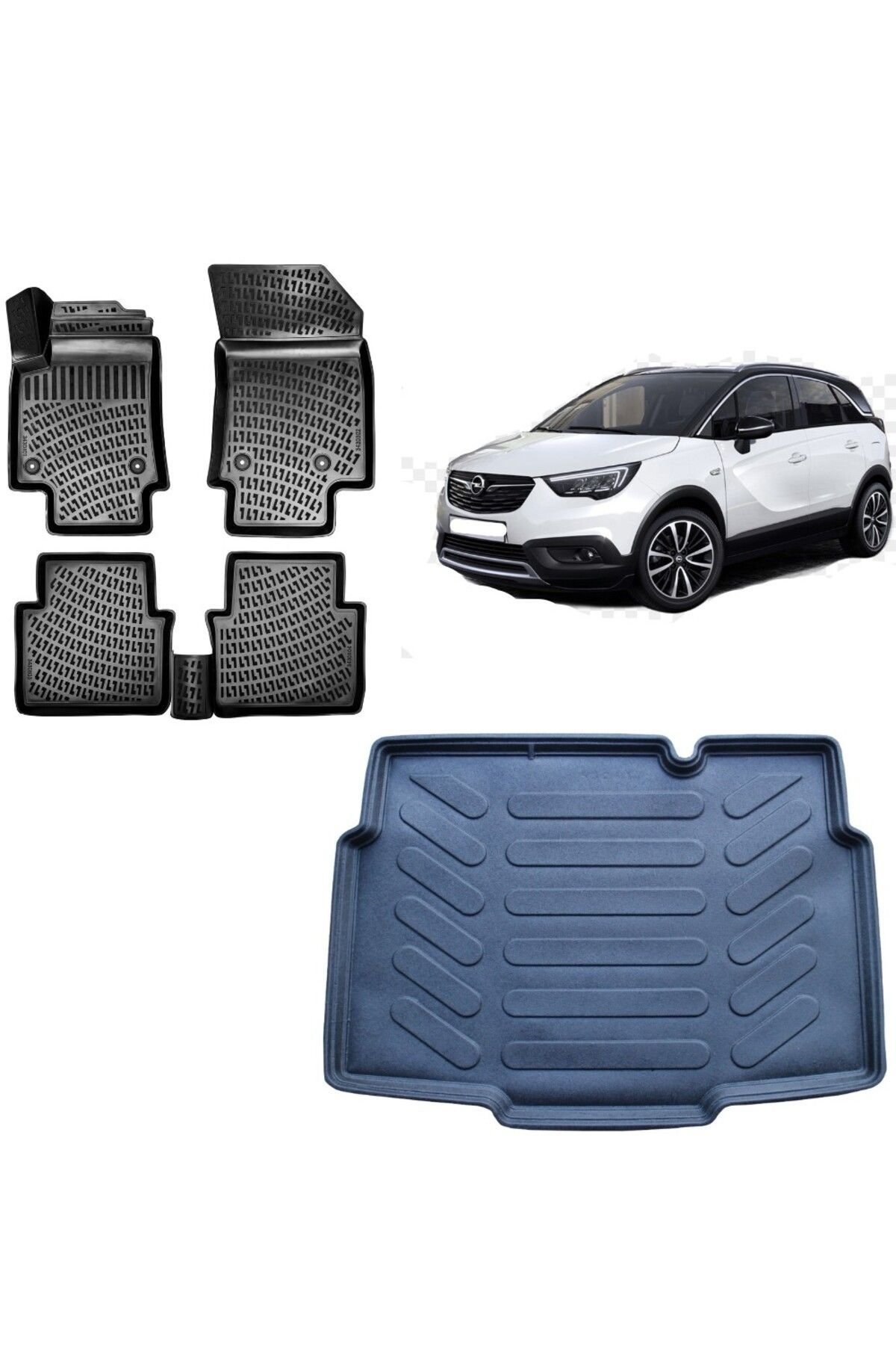 Opel Crossland 2021 Model Alt Kademe 3D Bagaj Havuzu+3D Havuzlu Araca Özel Paspas Takımı