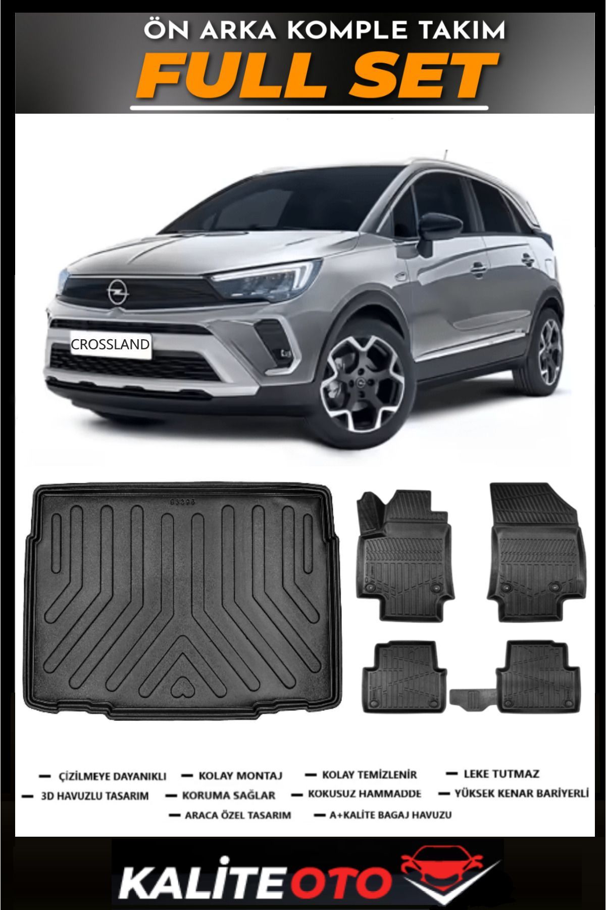 Opel Crossland Alt Bagaj Havuzu+4.5D Havuzlu Paspas Seti 2023 Model