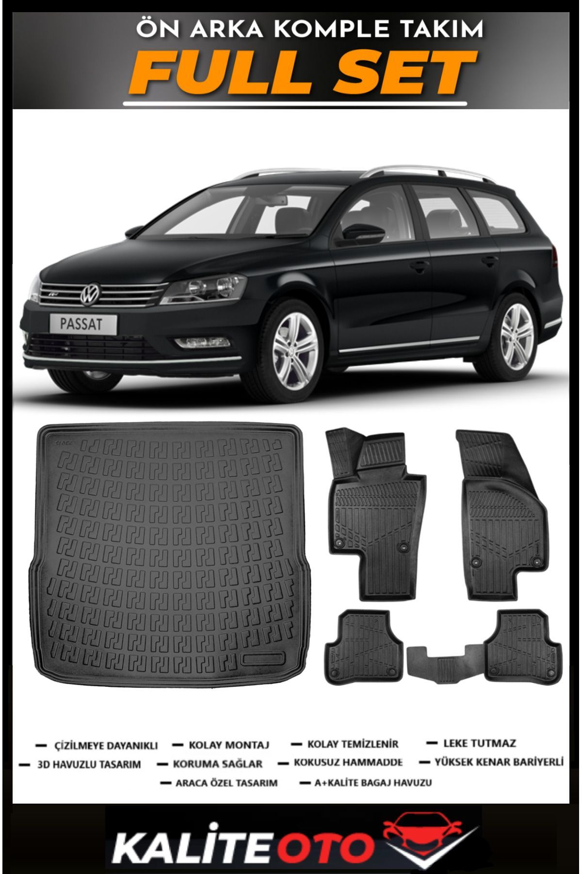Volkswagen Passat B7 Variant Bagaj Havuzu+4.5D Havuzlu Paspas Seti 2012 Model