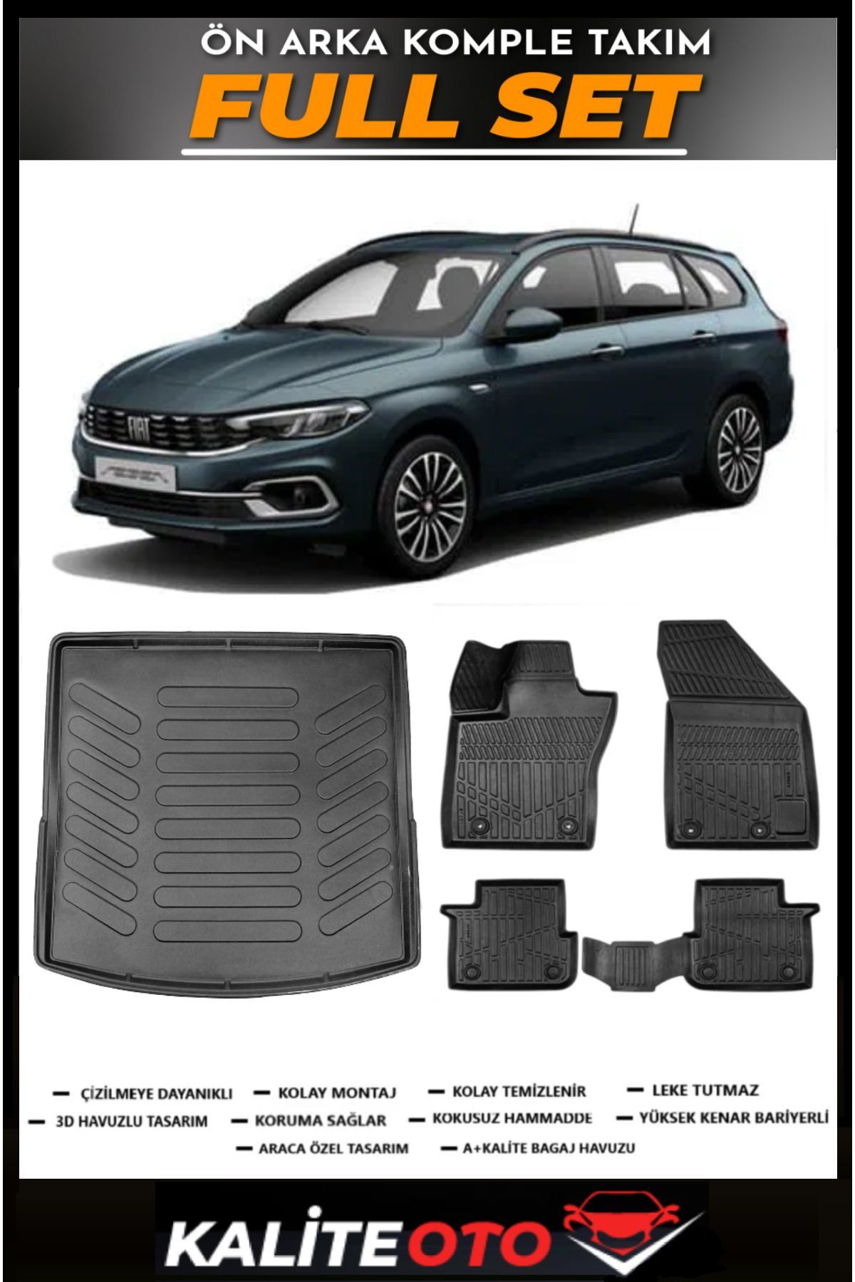Fiat Egea Station Vagon Üst Bagaj Havuzu+4.5D Havuzlu Paspas Seti 2023 Model